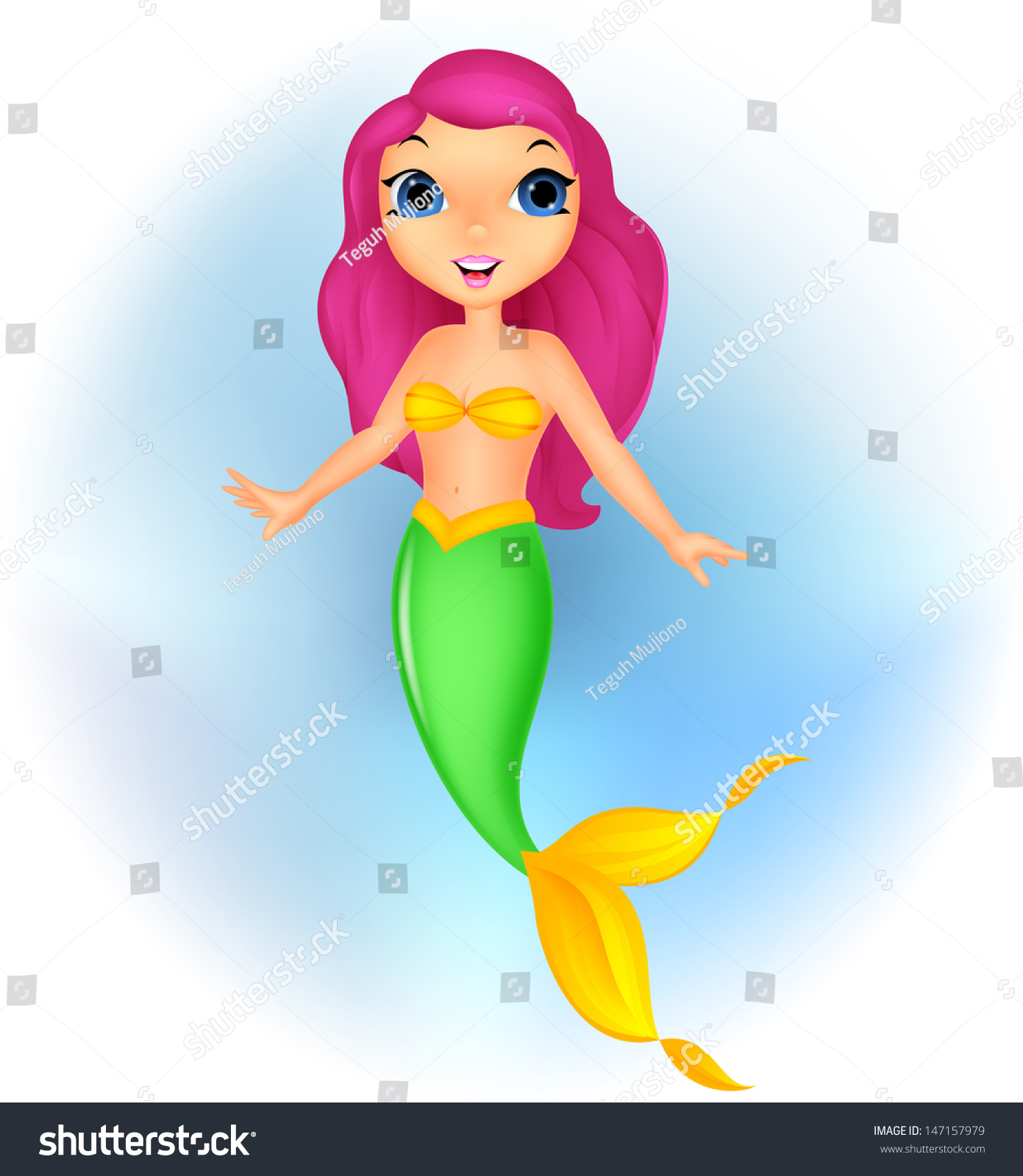 Cute Mermaid Cartoon Stock Vector Illustration 147157979 : Shutterstock