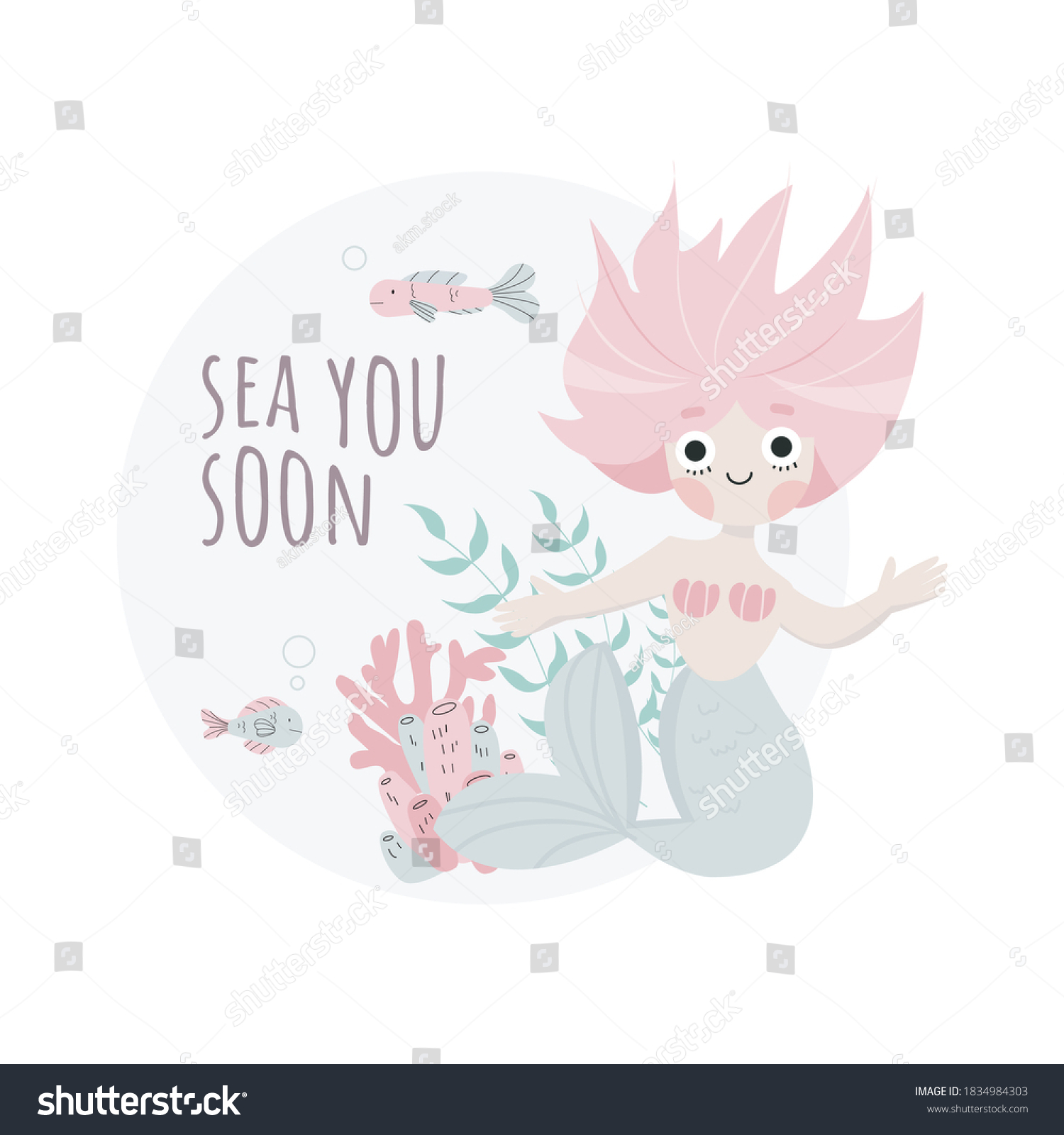 Cute Mermaid Character Underwater Vector Illustration Stock Vector Royalty Free 1834984303 1001