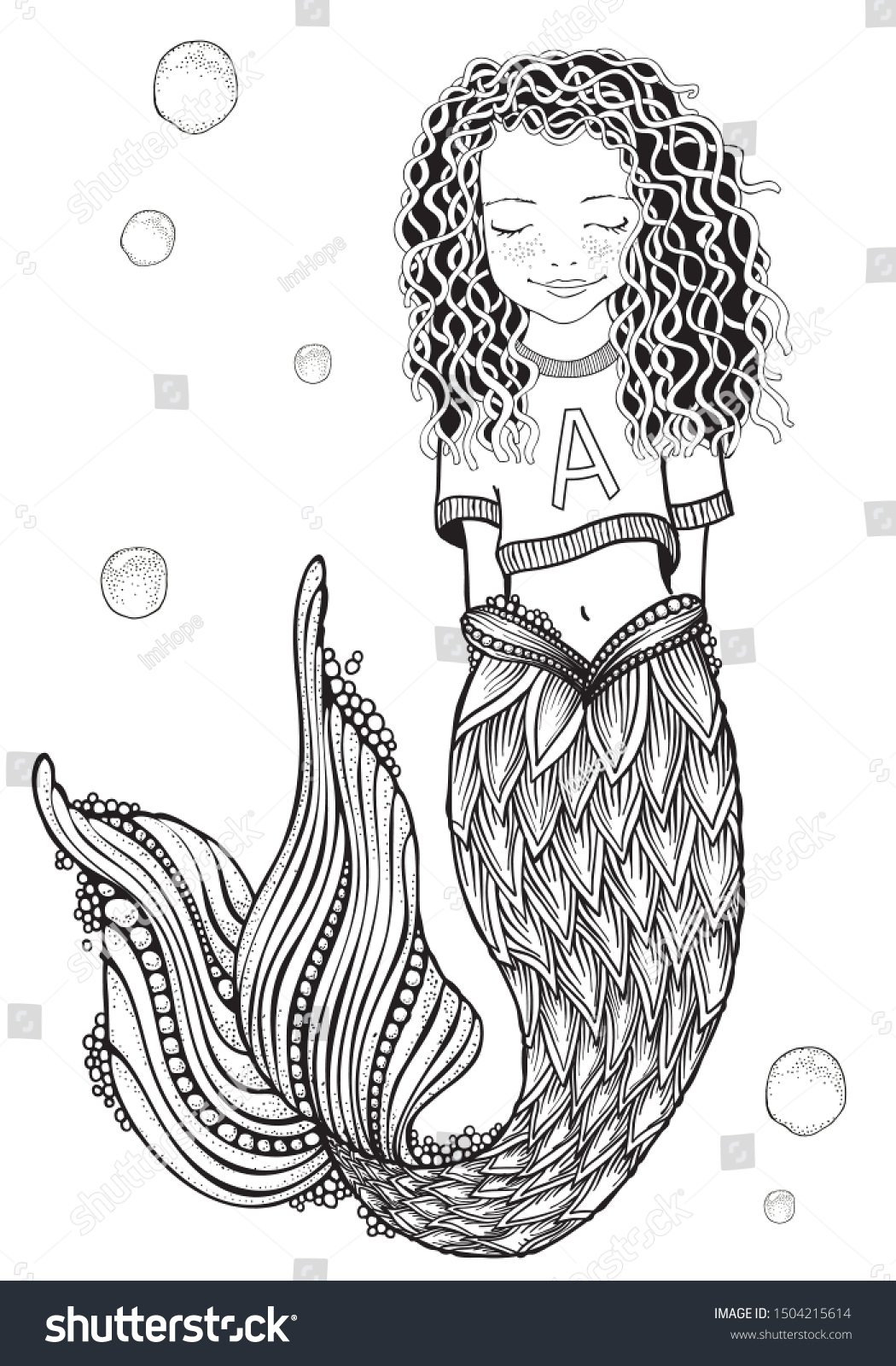 Cute Mermaid Little Girl Coloring Book Stock Vector Royalty Free ...