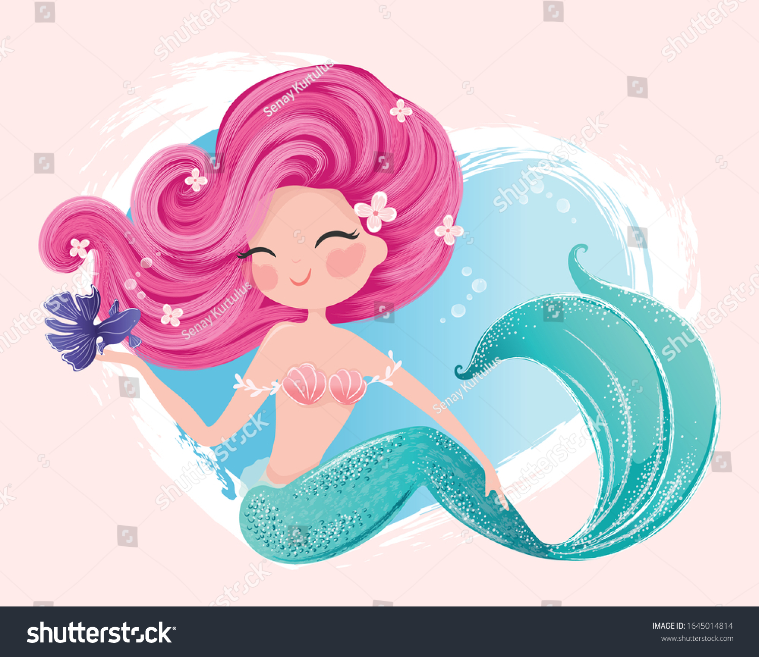 Cute Mermaid Little Fish Vector Illustration Stock Vector (Royalty Free ...