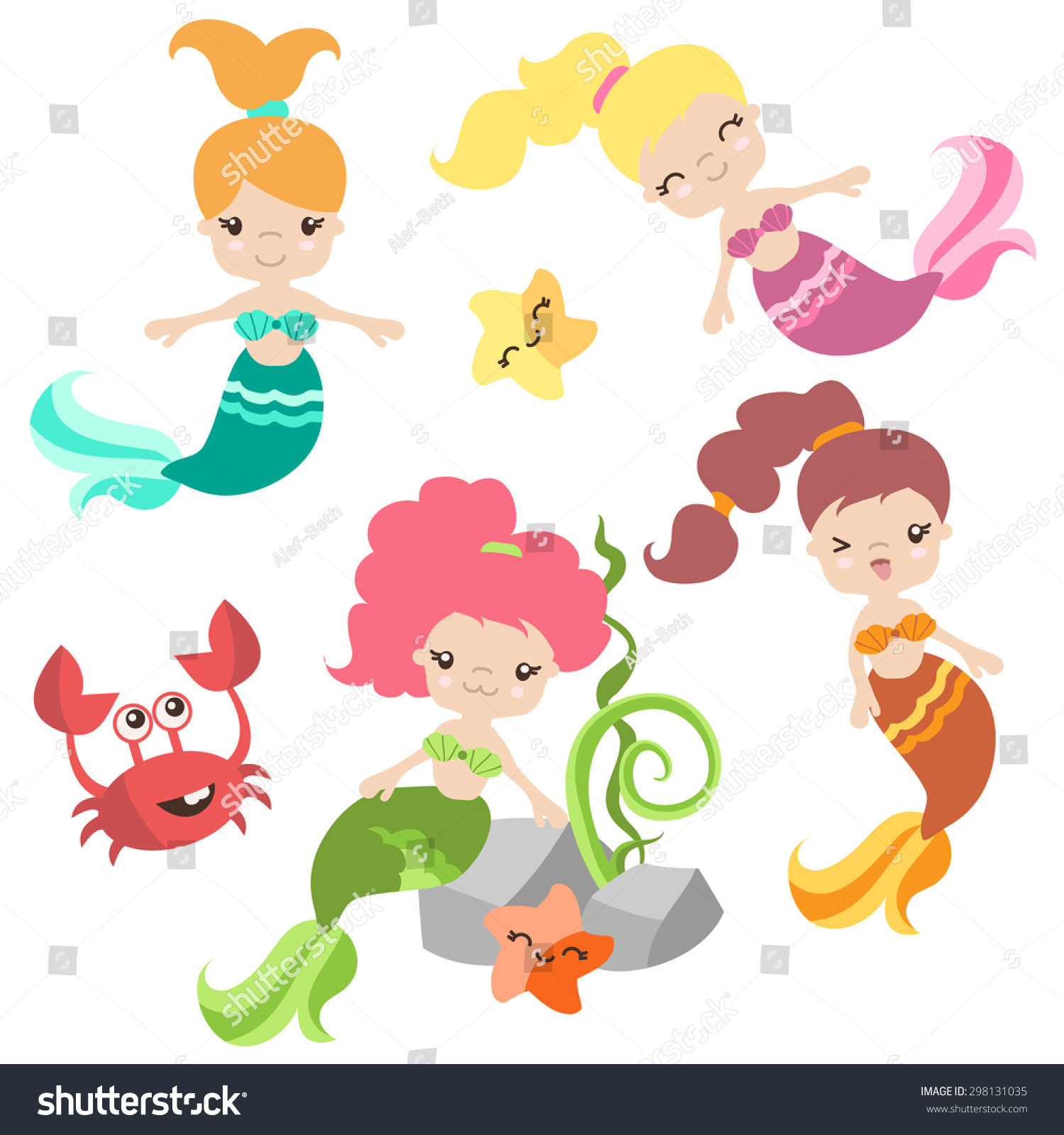 Cute Mermaids Vector Illustration Stock Vector (Royalty Free) 298131035