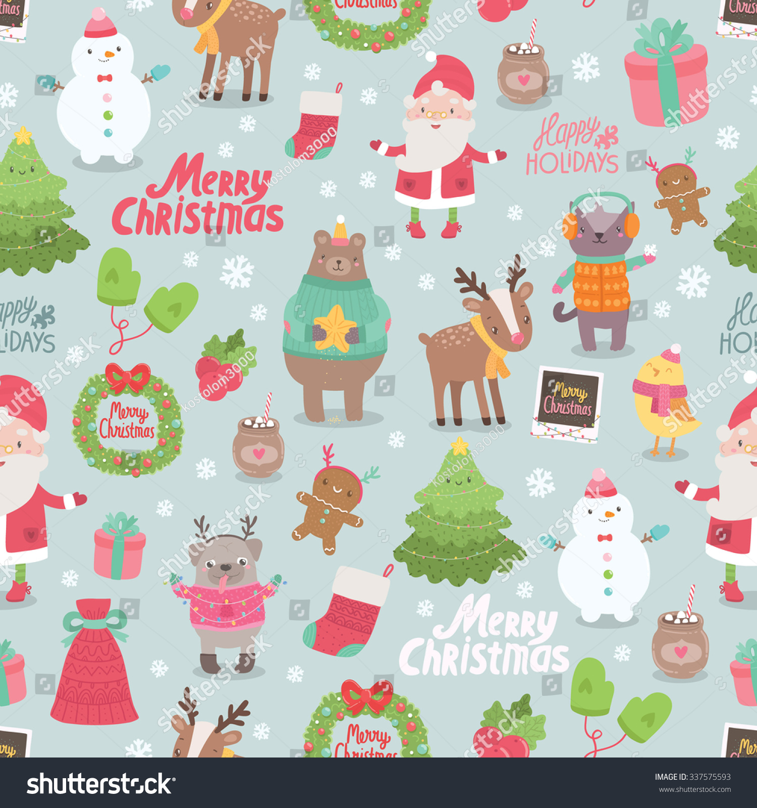 Cute Merry Christmas Happy New Year Stock Vector (Royalty Free) 337575593