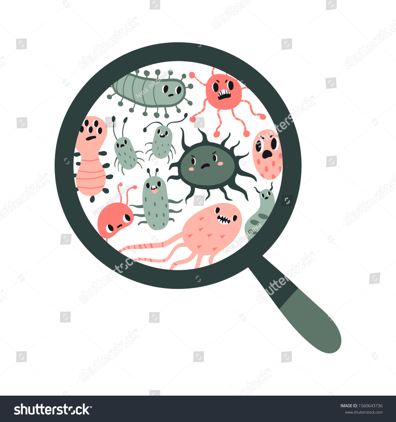 Cute Microbe Characters Through Magnifying Glass Stock Vector (Royalty ...