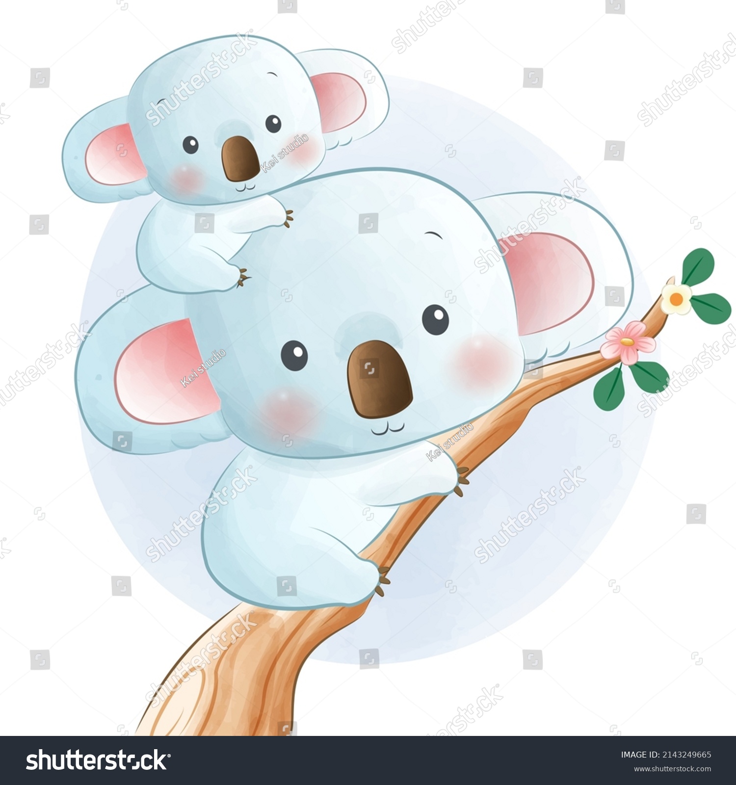 Cute Mom Baby Koala Watercolor Illustration Stock Vector (Royalty Free ...