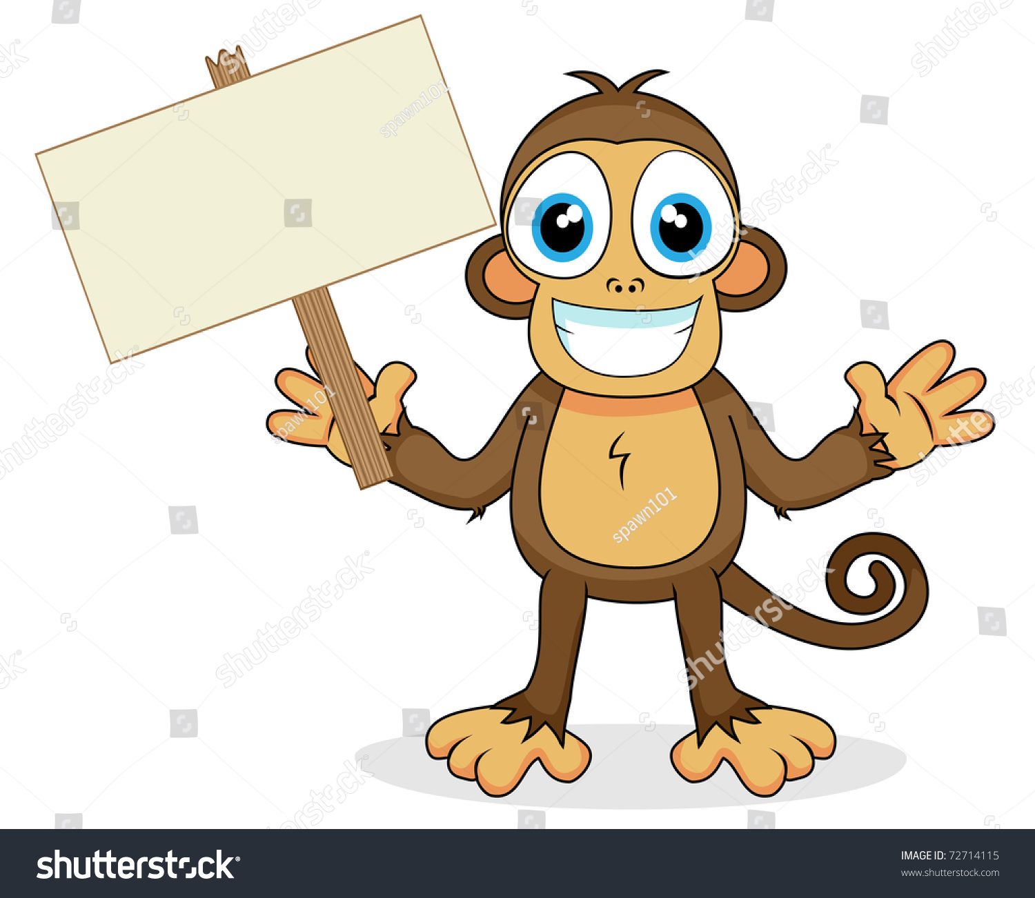 Cute Monkey Wood Sign Stock Vector (Royalty Free) 72714115