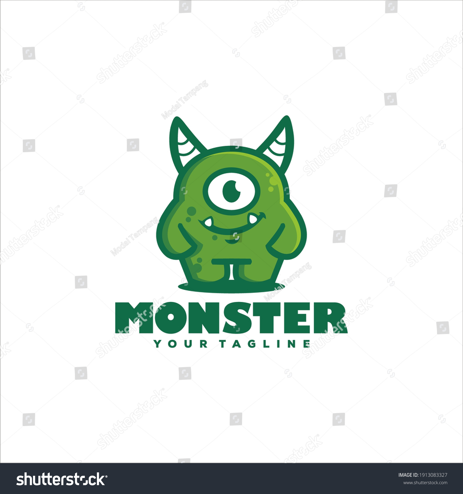 Cute Monster Green Logo Design Stock Vector (Royalty Free) 1913083327 ...