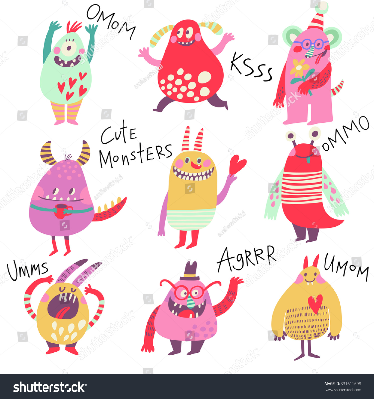 cute monsters lovely monster set children stock vector royalty free