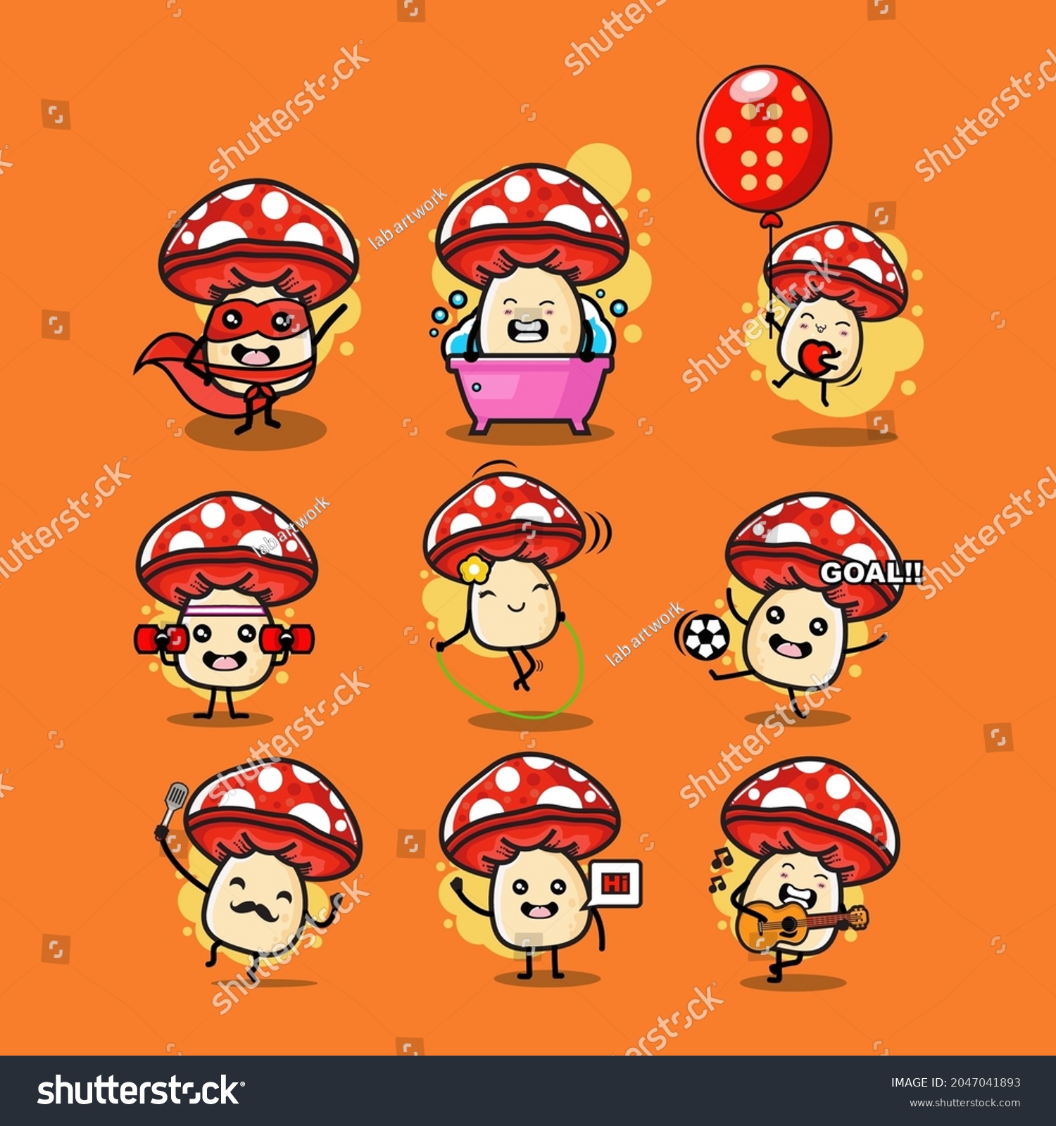 Cute Mushrooms Character Sets Cartoon Vector Stock Vector (Royalty Free ...