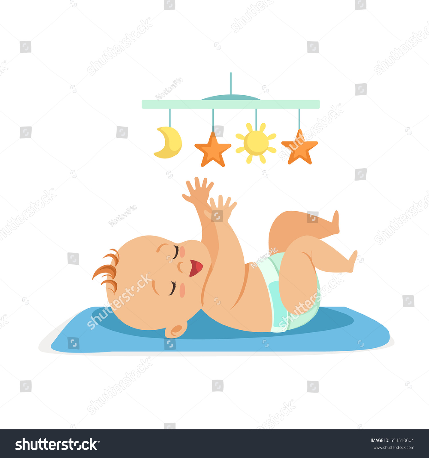 Cute Naked Baby Diaper Lying Bed Stock Vector Royalty Free Shutterstock