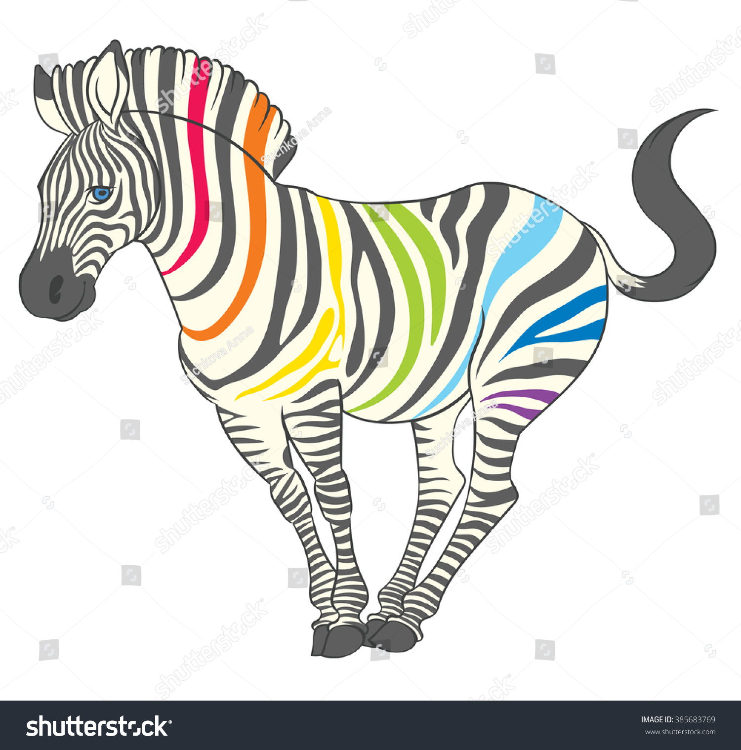 Line Drawing Rainbow : Cute naturalistic zebra rainbow stripes funny stock vector
