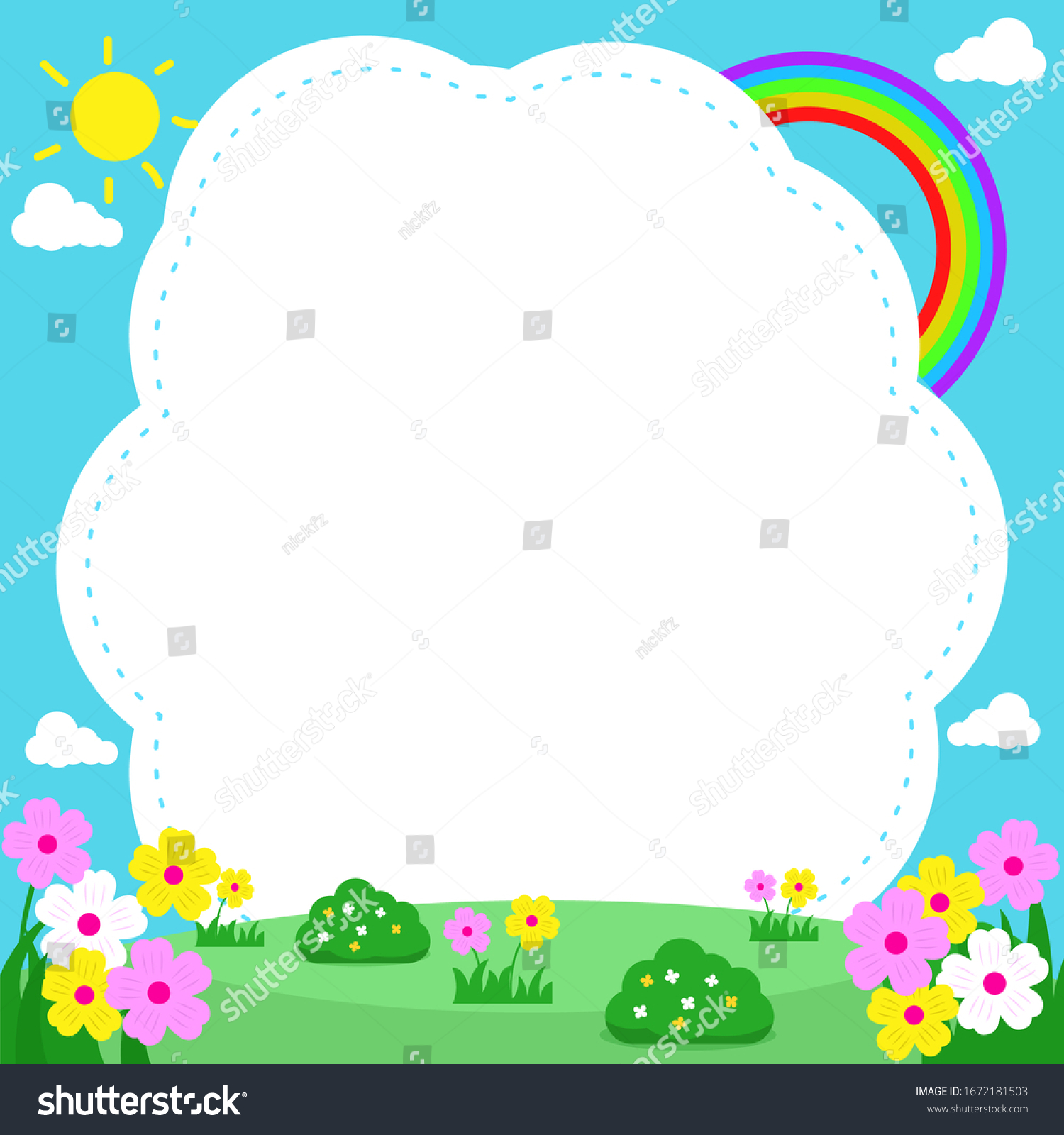 Cute Nature Landscape Background Frame Template Stock Vector (Royalty ...