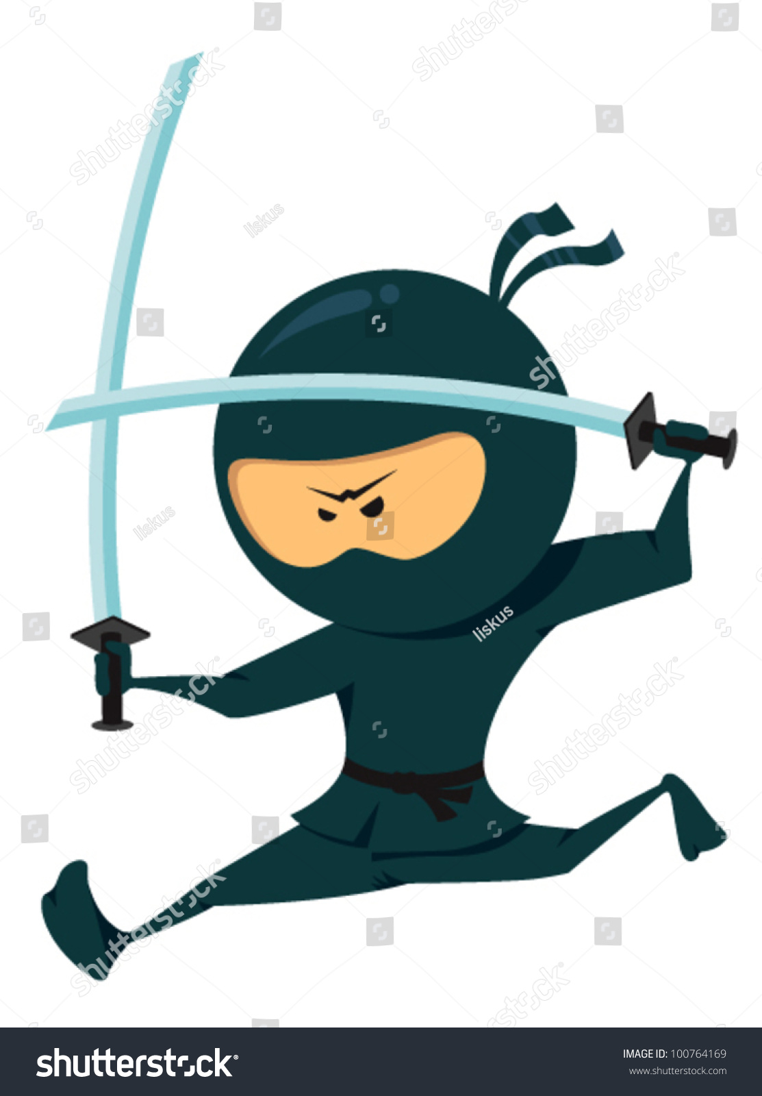 Cute Ninja Collection Ninja Jumping Katana Stock Vector 100764169 ...