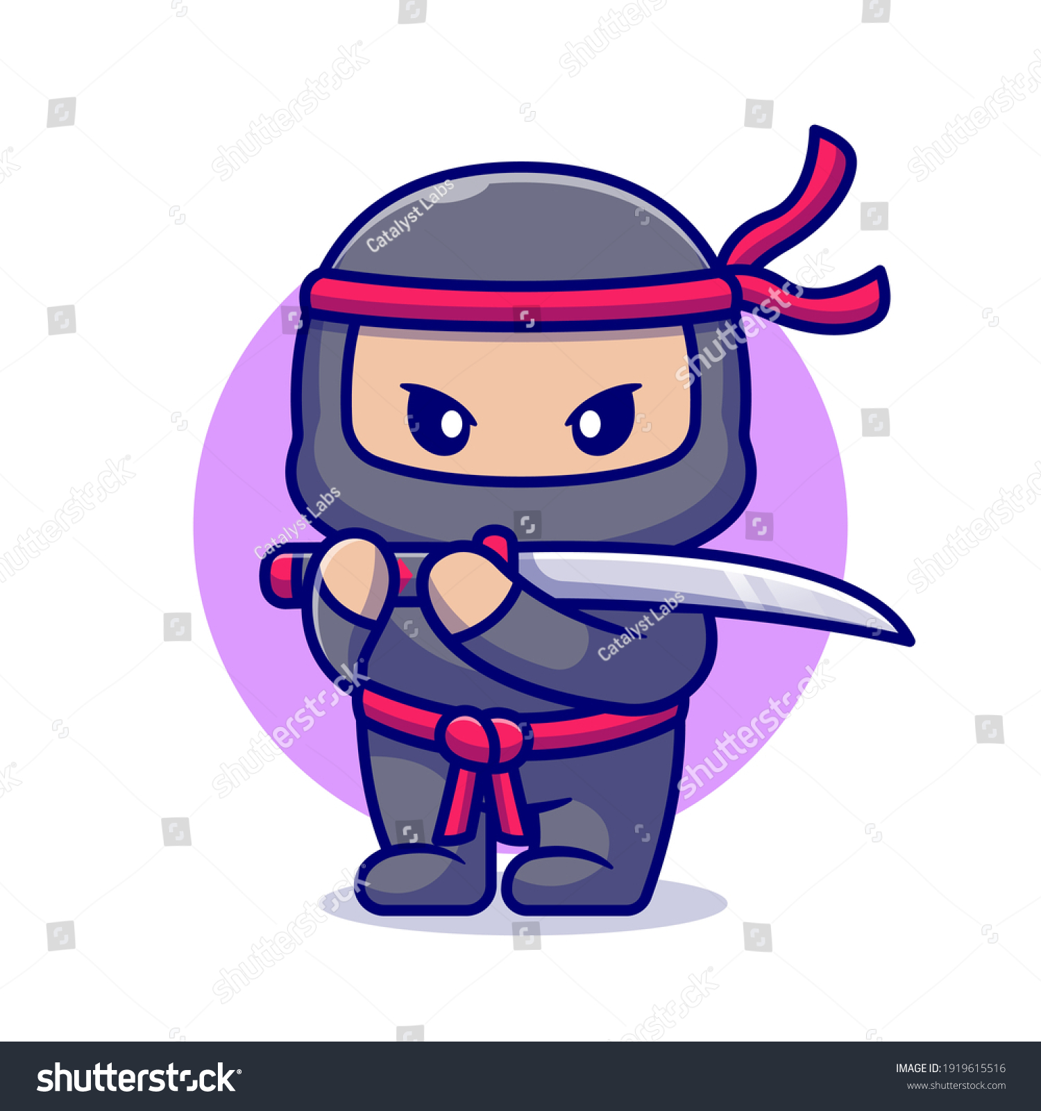 Cute Ninja Sword Cartoon Vector Icon Stock Vector (Royalty Free ...