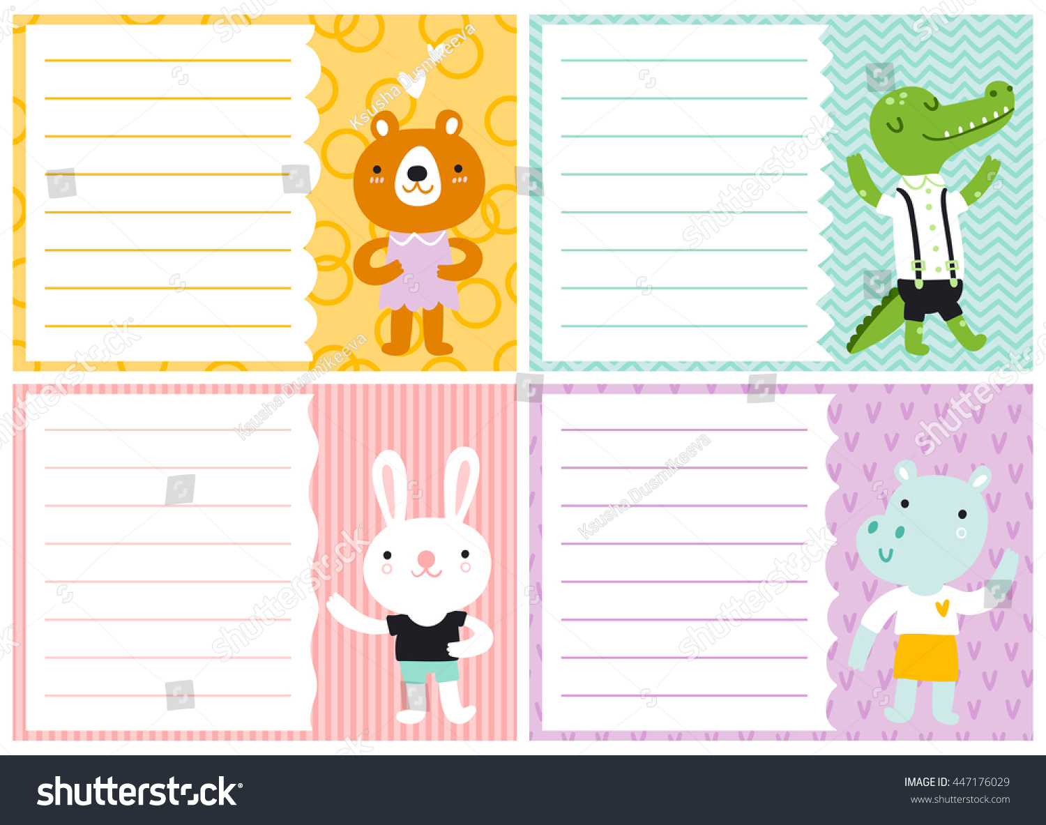 Cute Note Cards Kids Vector Templates Stock Vector (Royalty Free Throughout Id Card Template For Kids