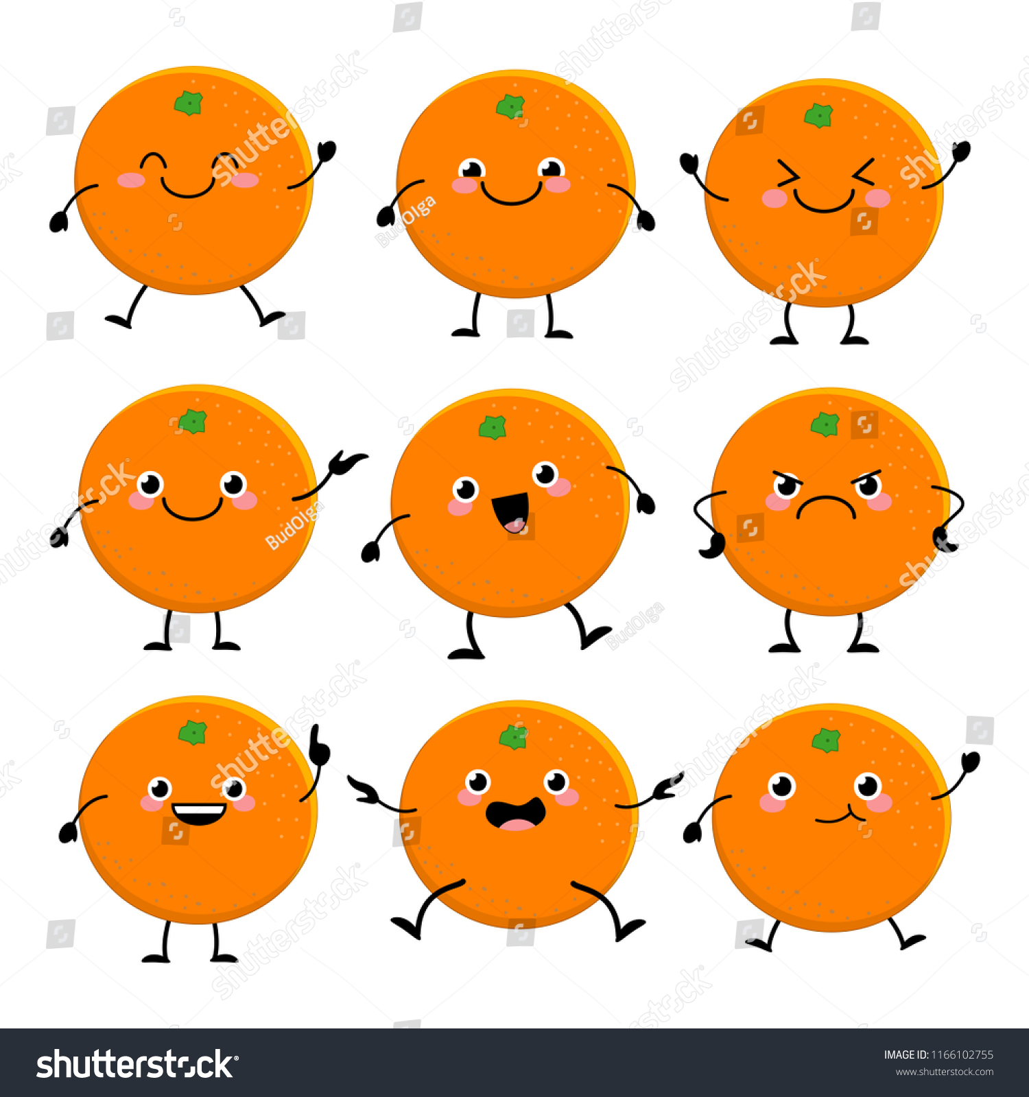 Cute Orange Characters Set Different Emiotions Stock Vector (Royalty ...