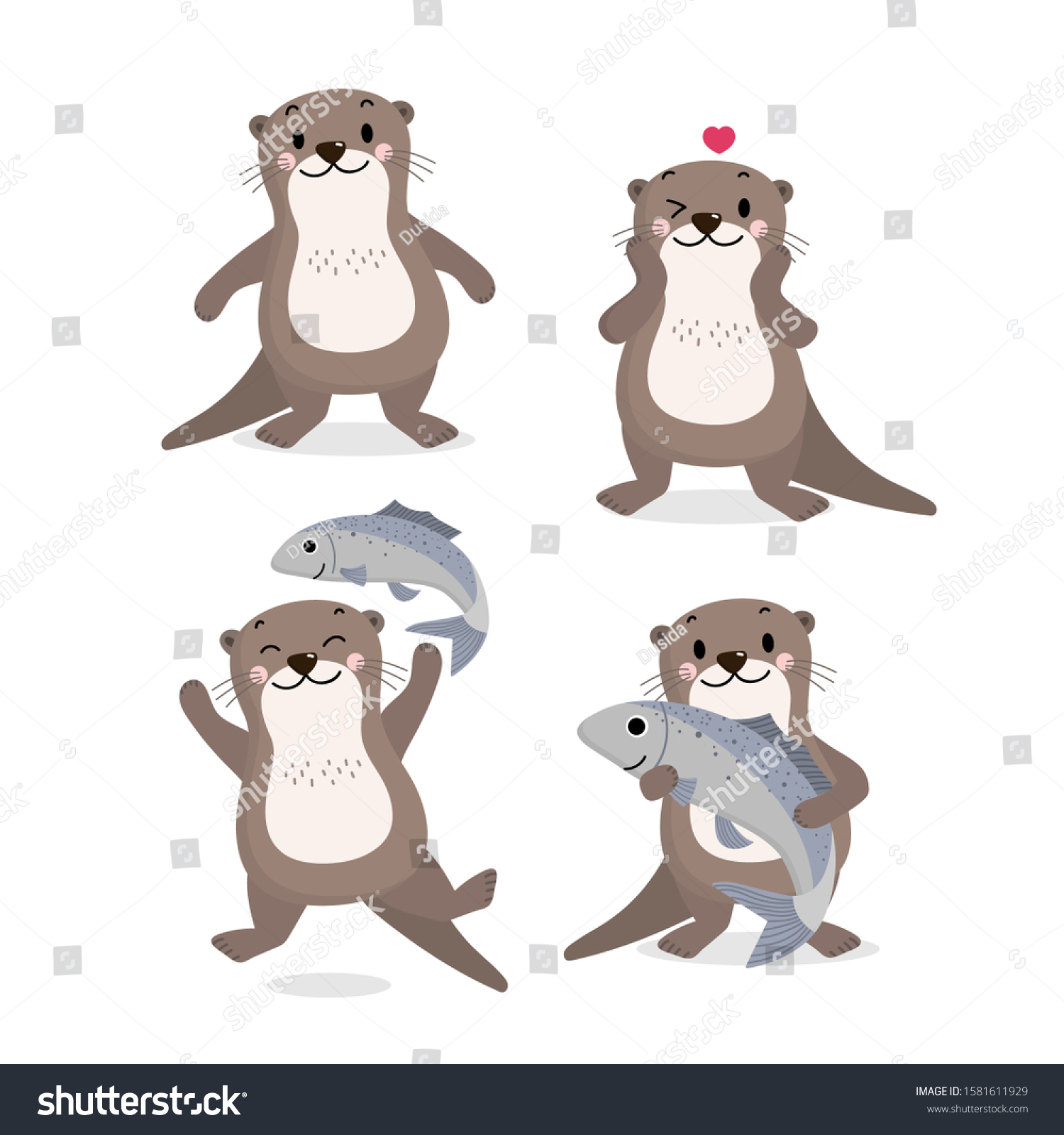 Cute Otter Fish Vector Happy Animal Stock Vector (Royalty Free ...