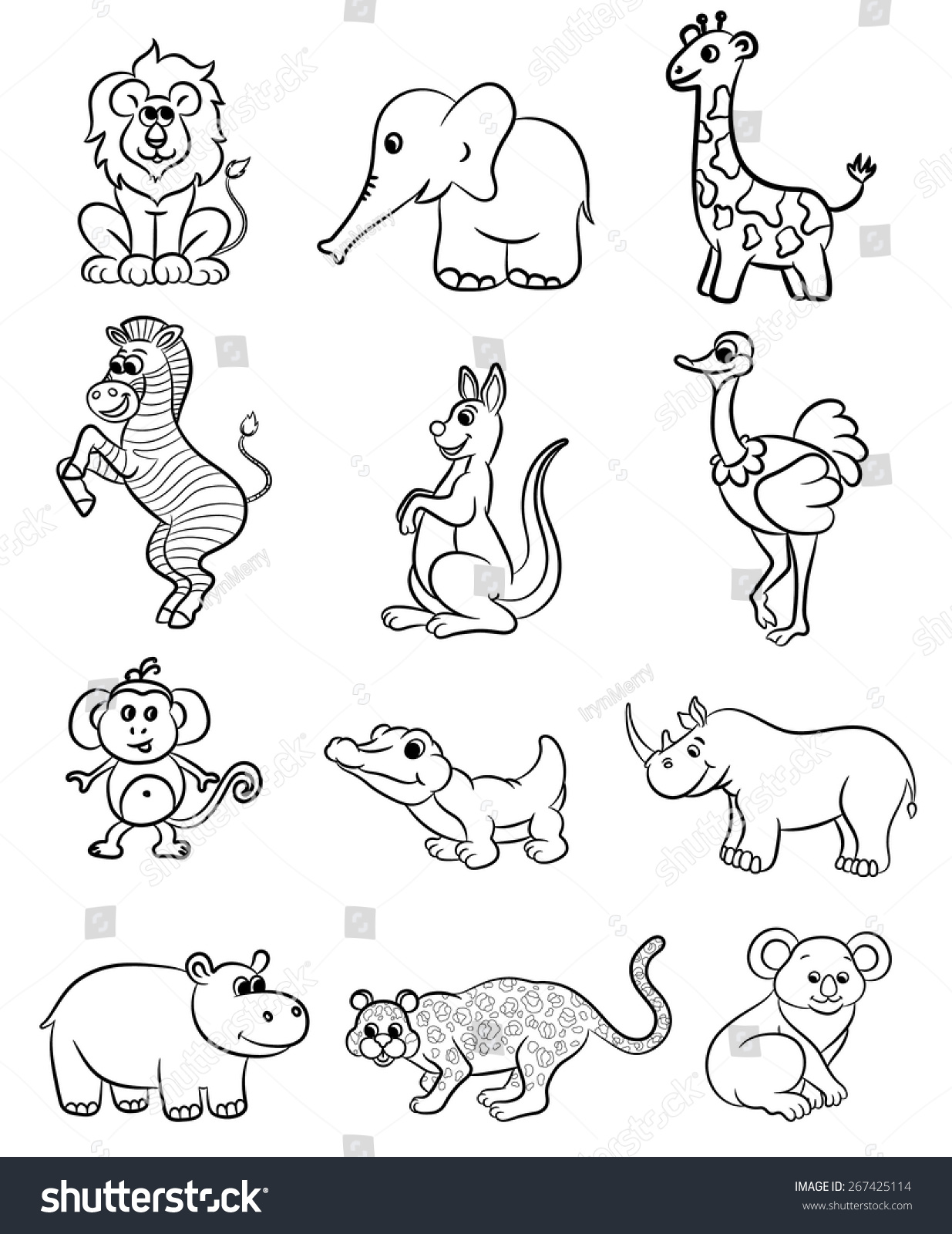 Cute Outlined Zoo Animals Collection Vector Stock Vector 267425114 ...