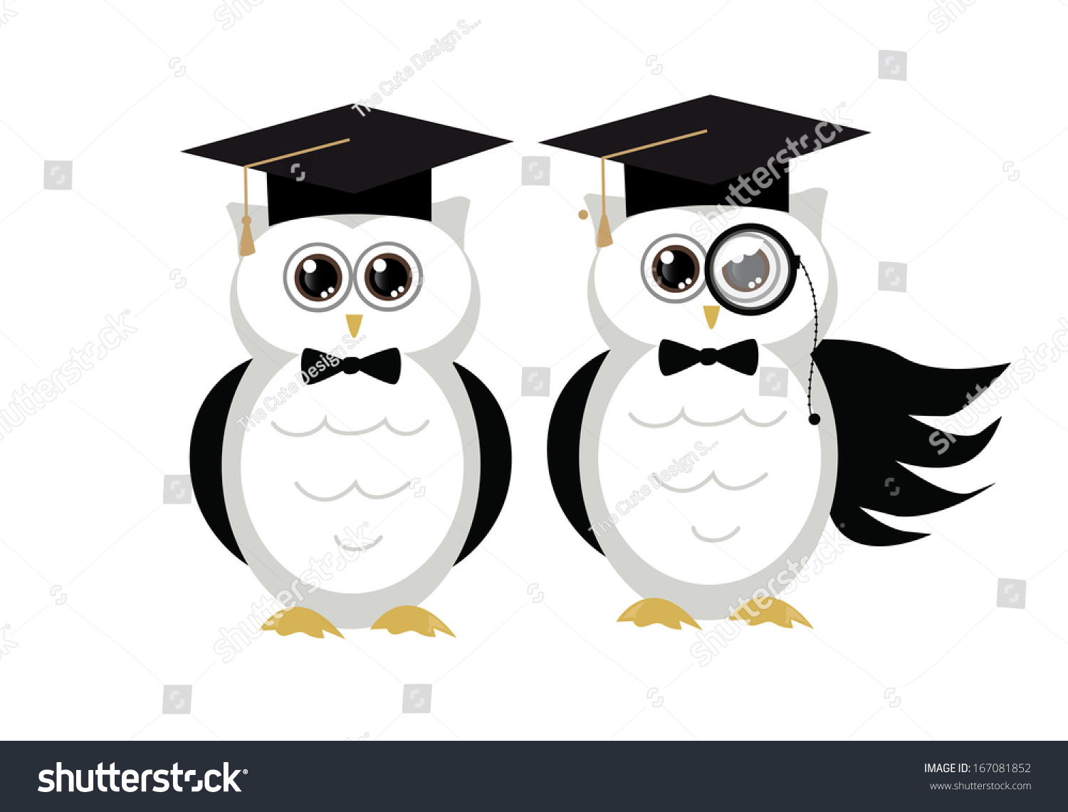 Cute Owls Graduation Ceremony Concept Vector Stock Vector