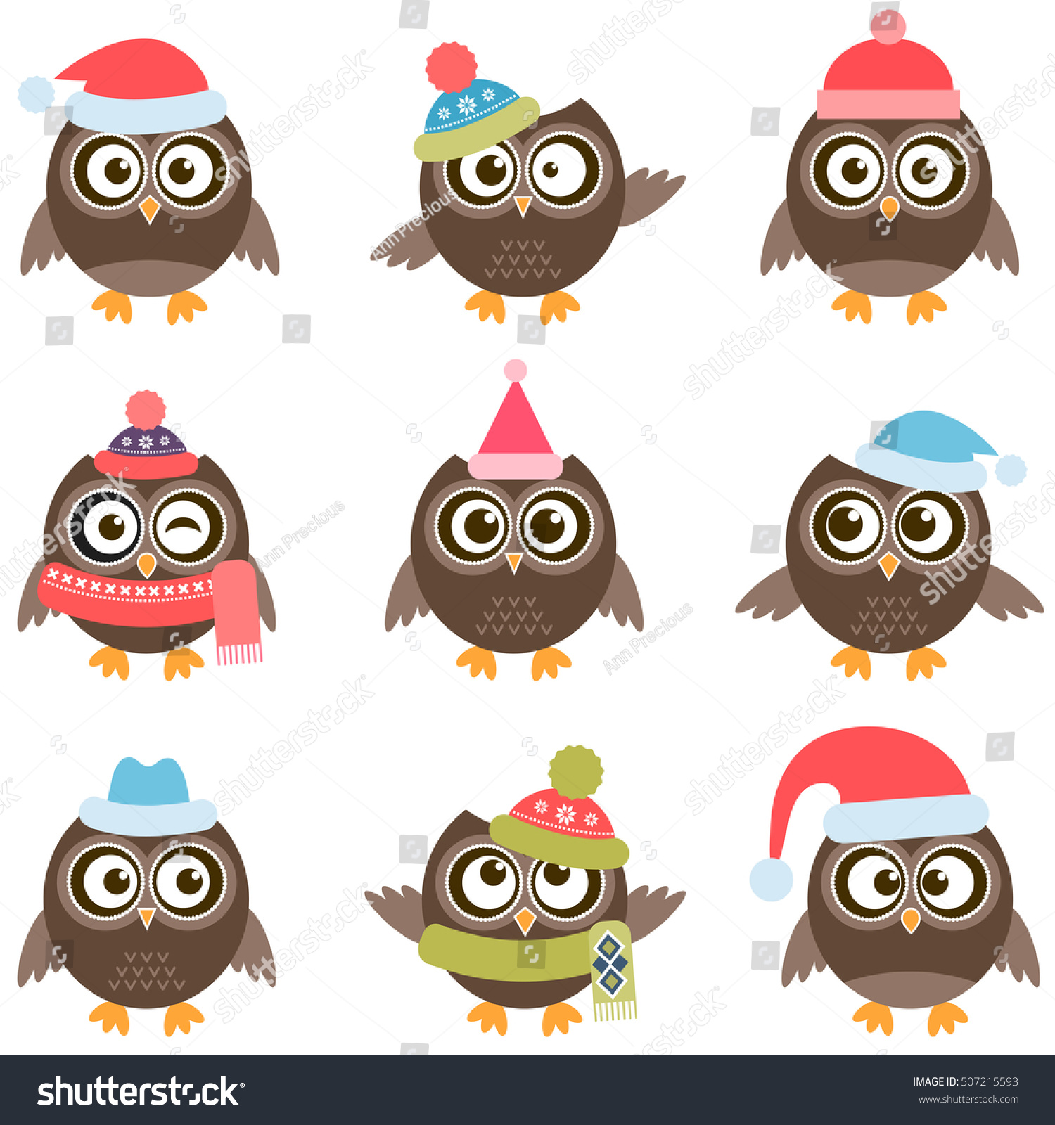 Cute Owls With Hats Stock Vector Illustration 507215593 : Shutterstock