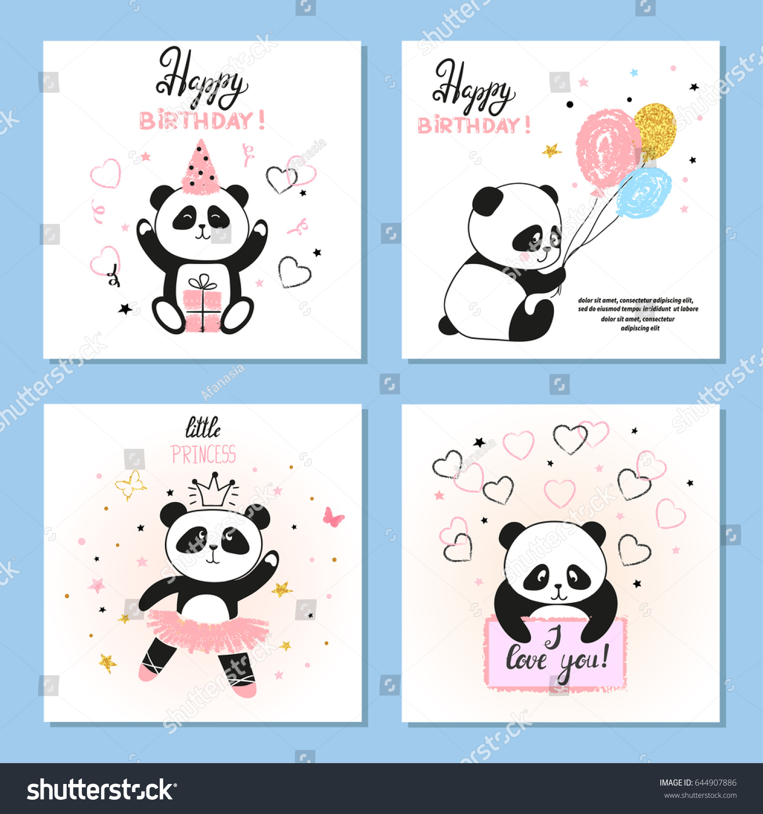Cute Panda Bear Vector Illustrations Set Stock Vector 644907886