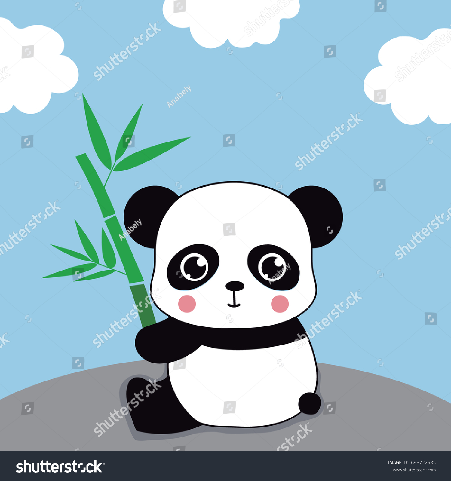 Cute Panda Bear Bamboo Vector Ilustration Stock Vector Royalty Free