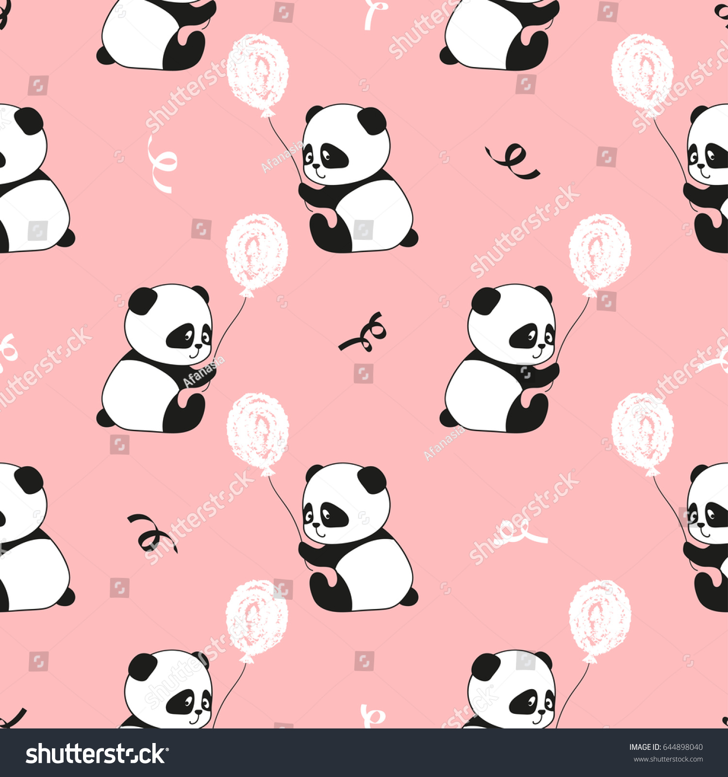 Cute Panda Bears Balloons Seamless Pattern Stock Vector 644898040