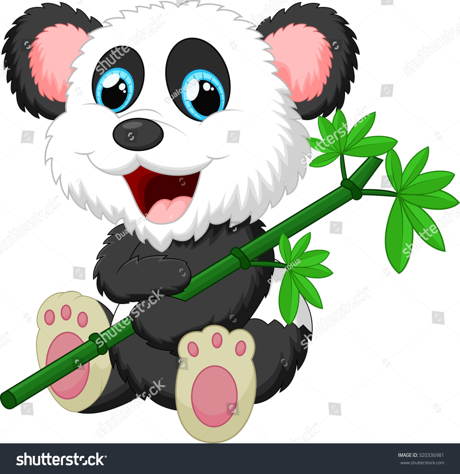 Cute Panda Cartoon Eating Bamboo Stock Vector Illustration 320336981 ...