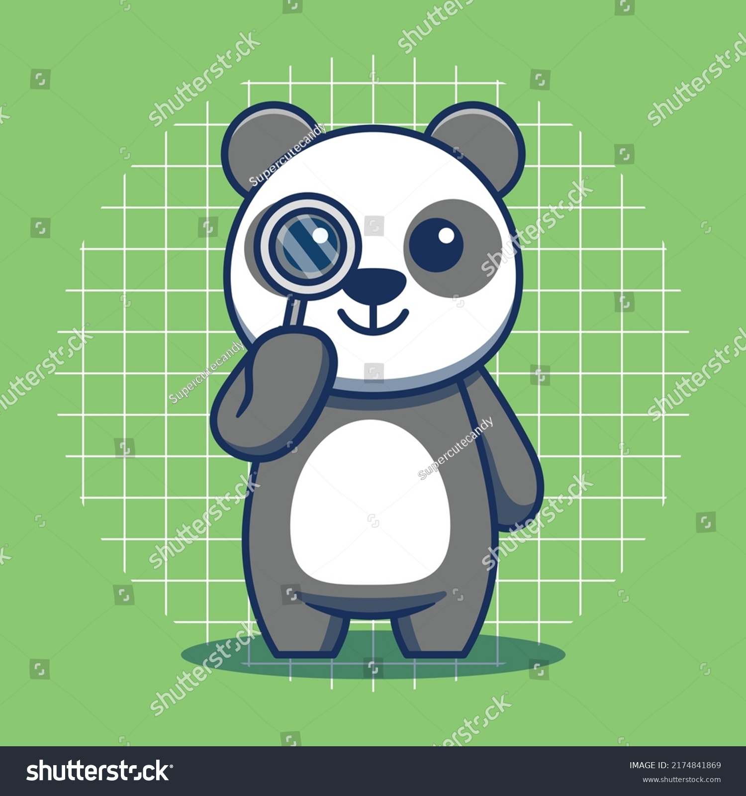 Cute Panda Character Wearing Magnifying Glass Stock Vector Royalty Free 2174841869 Shutterstock 