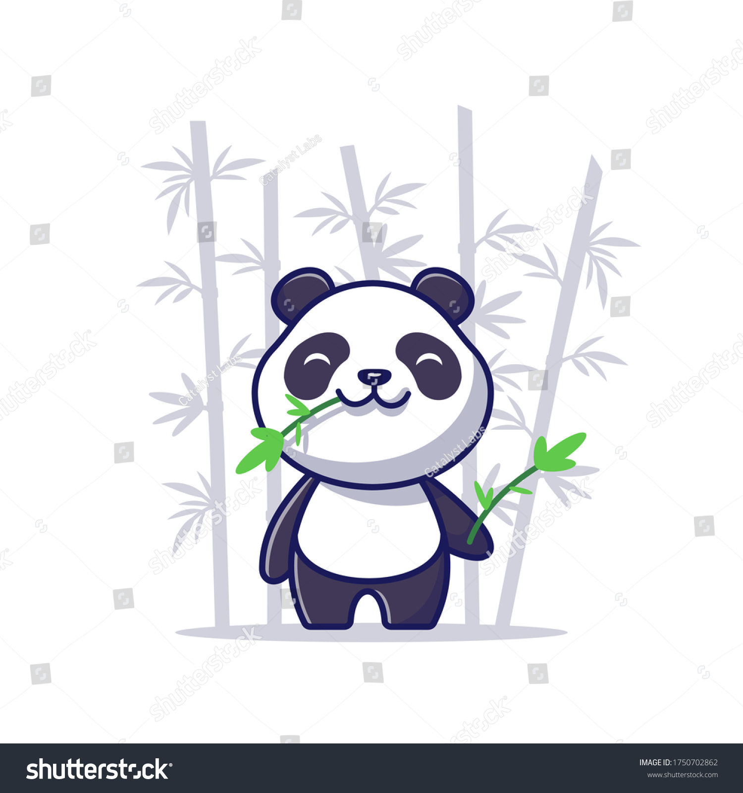 SVG of Cute Panda Eat Bamboo Cartoon Vector Icon Illustration. Animal Icon Concept Isolated Premium Vector. Flat Cartoon Style  svg