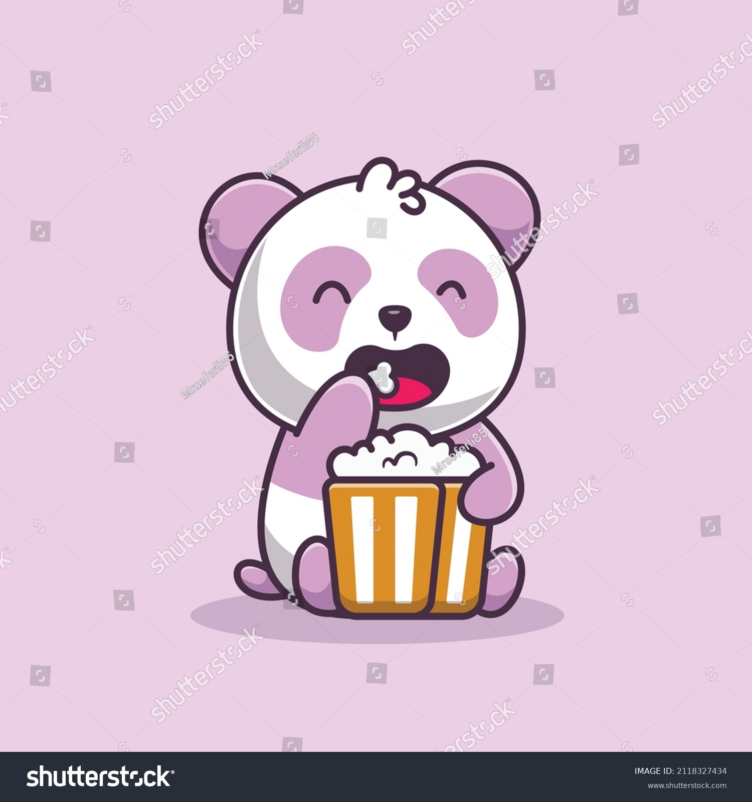 Cute Panda Eating Popcorn Cartoon Icon Stock Vector (Royalty Free ...