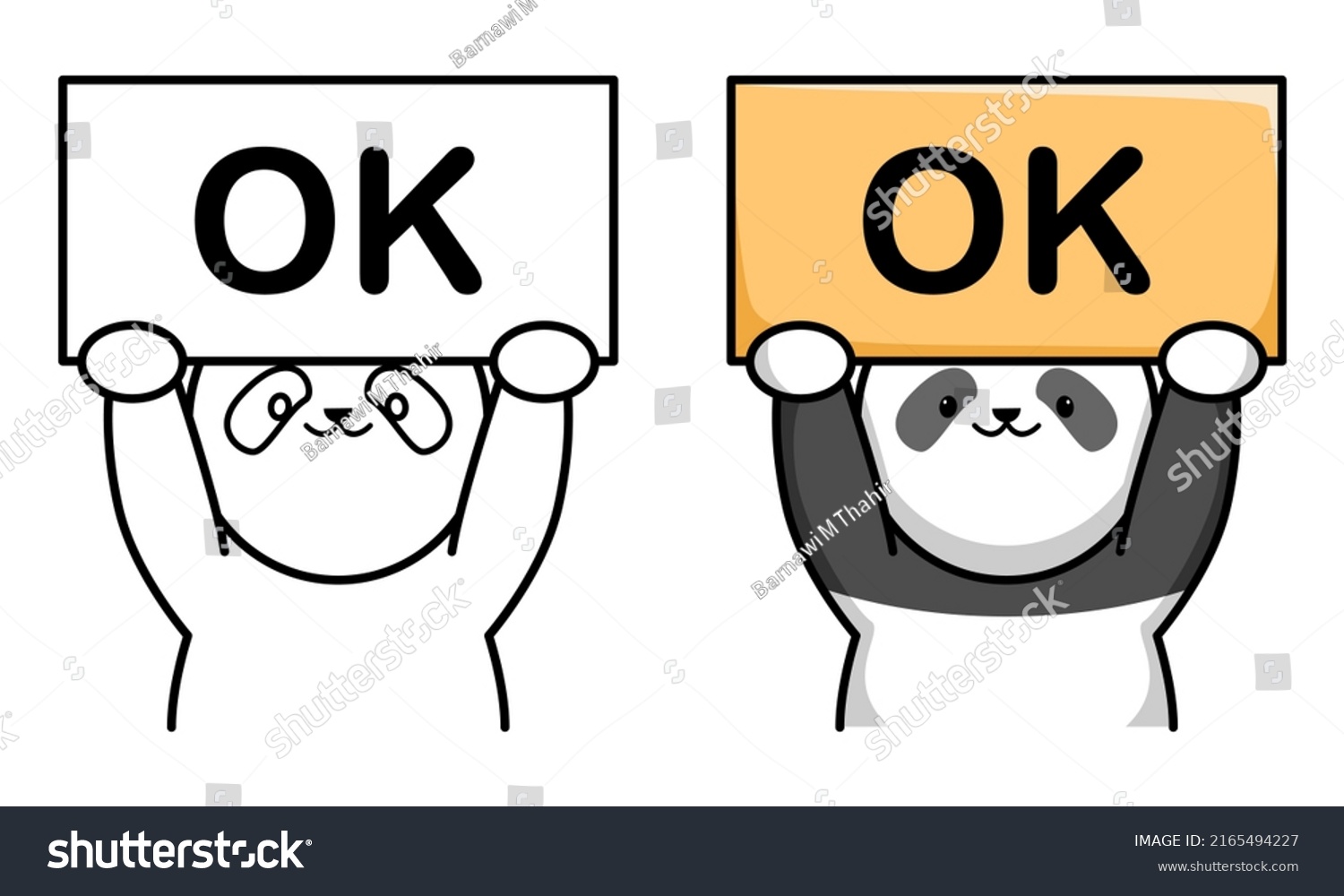 SVG of Cute panda holding ok sign board coloring page for kids svg