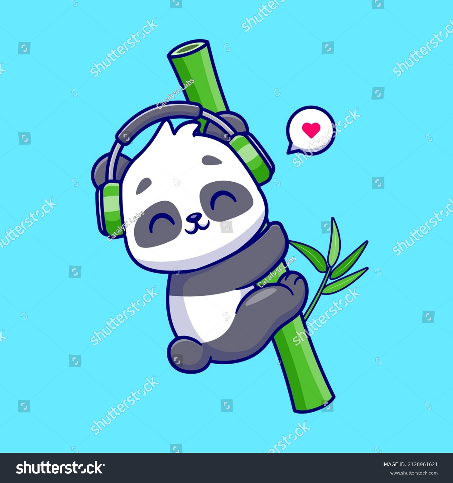 Cute Panda Hug Bamboo Headphone Cartoon Stock Vector (Royalty Free ...