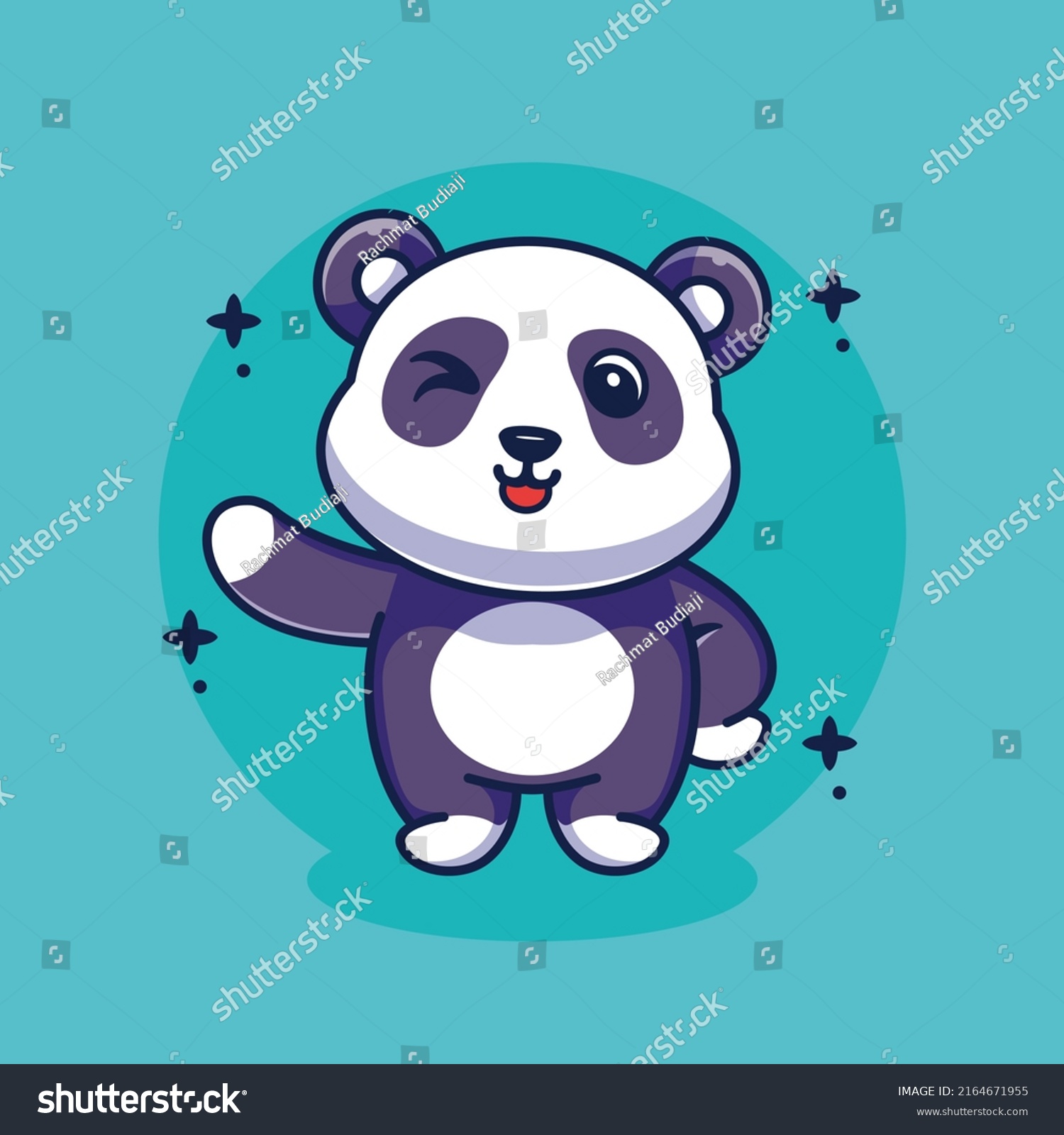 Cute Panda Illustration Standing Waving Premium Stock Vector (Royalty ...