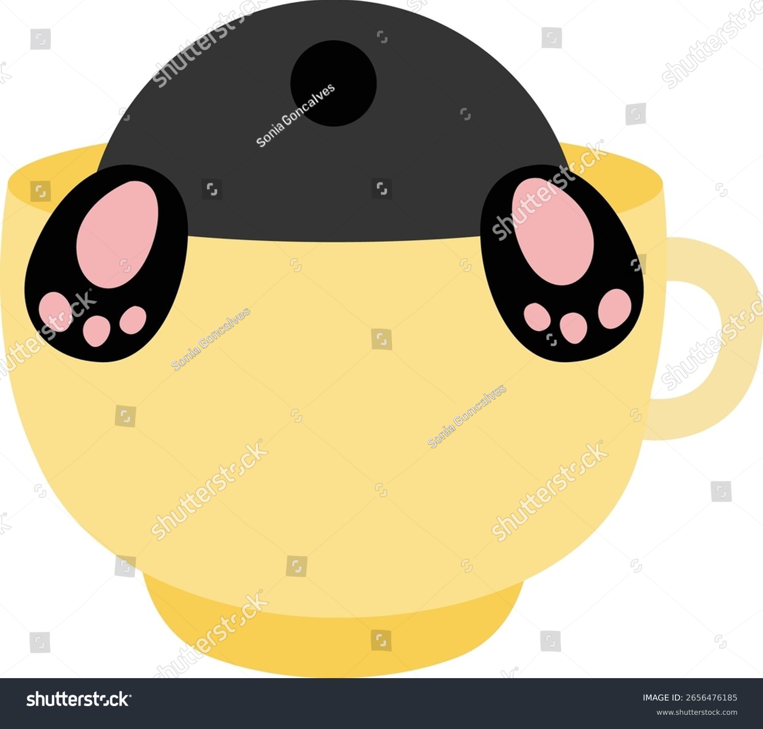 pug in yellow cup, pink paws clip art preview