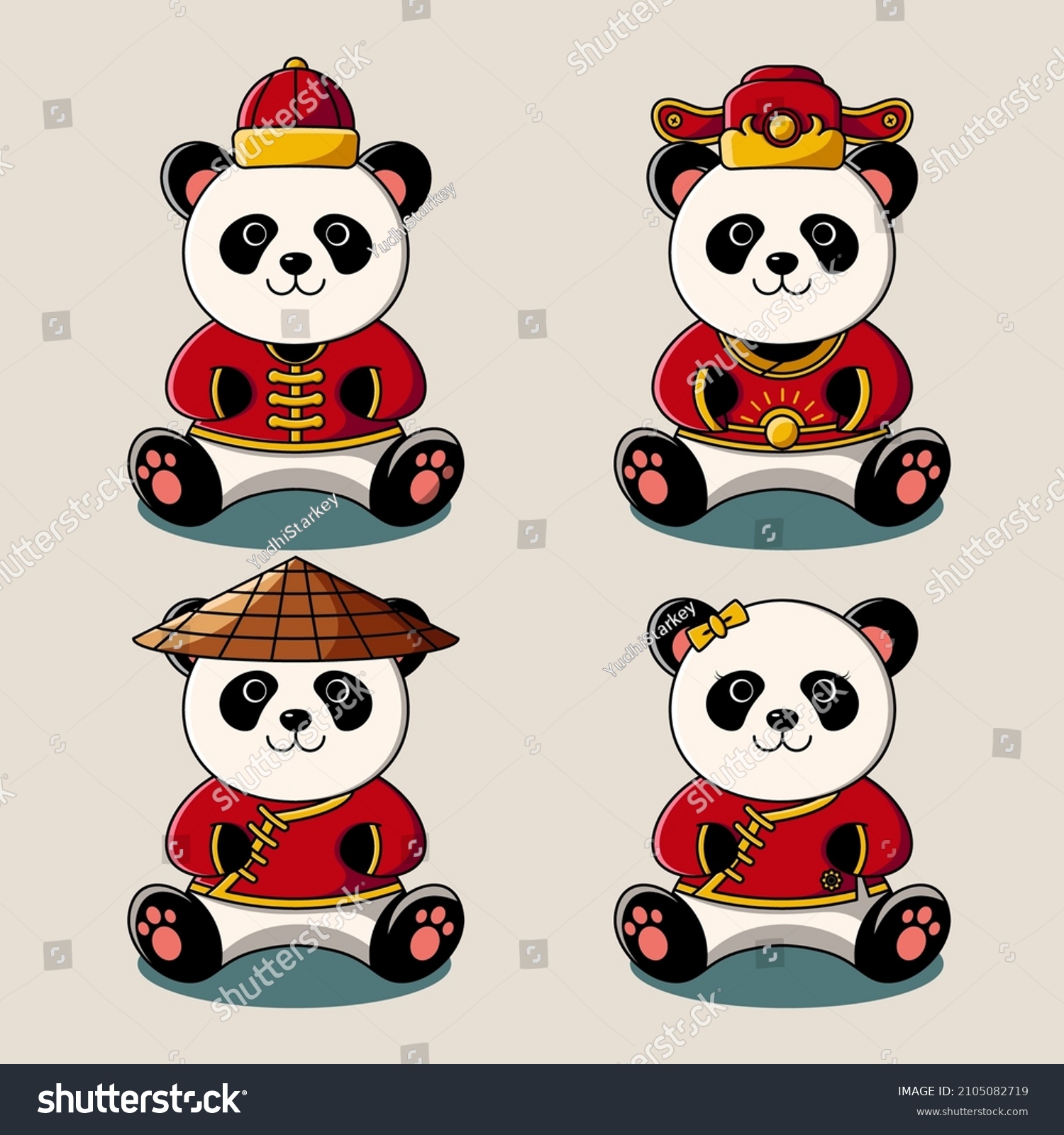 SVG of Cute panda in Chinese traditional costume collection illustration svg
