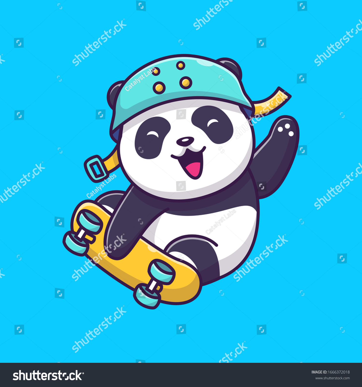 SVG of Cute Panda Play Skateboard Vector Icon Illustration. Panda Mascot Cartoon Character. Animal Icon Concept White Isolated. Flat Cartoon Style Suitable for Web Landing Page, Banner, Flyer, Sticker, Card svg