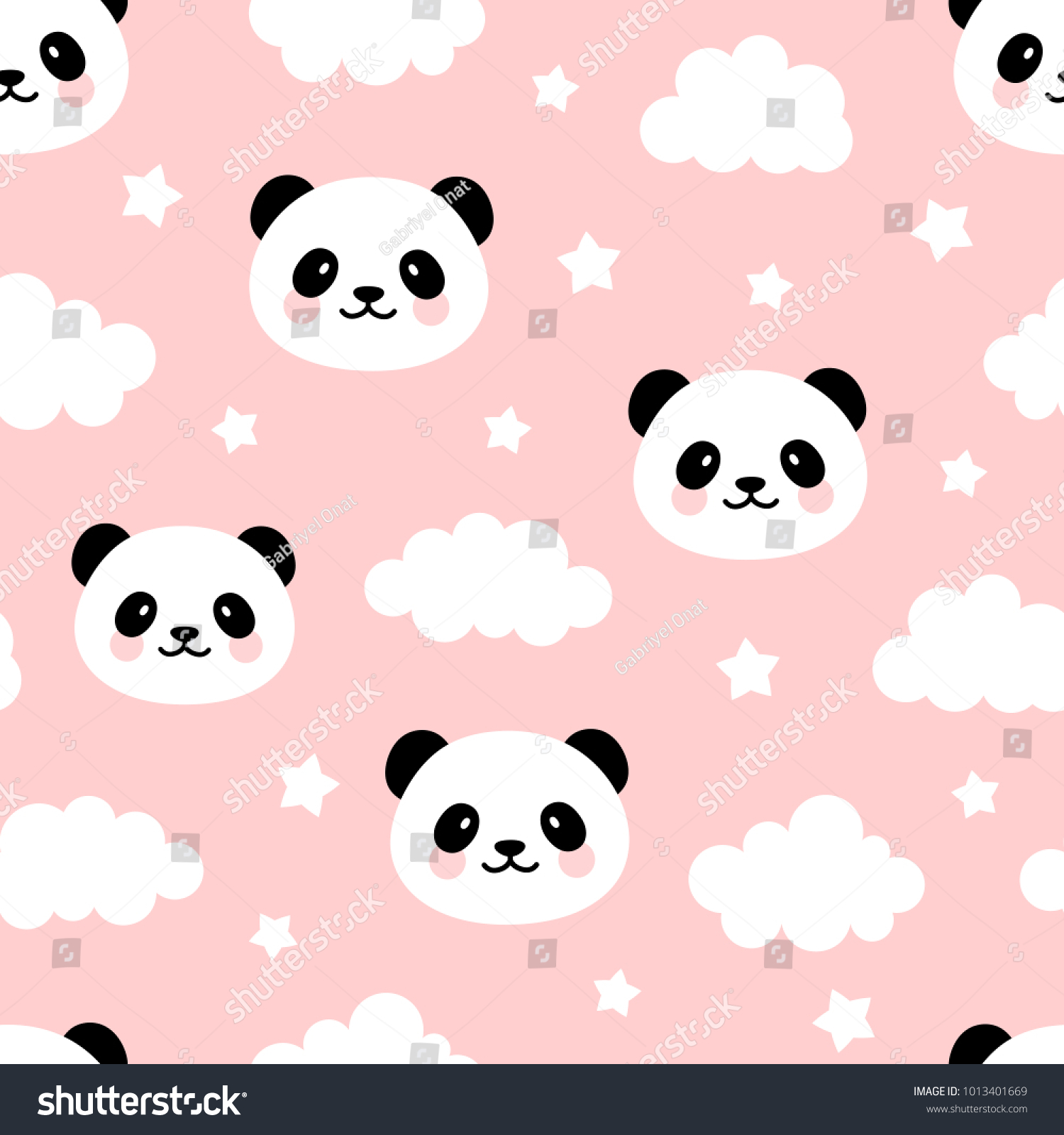 SVG of Cute Panda Seamless Pattern, Animal Background with Clouds for Kids svg