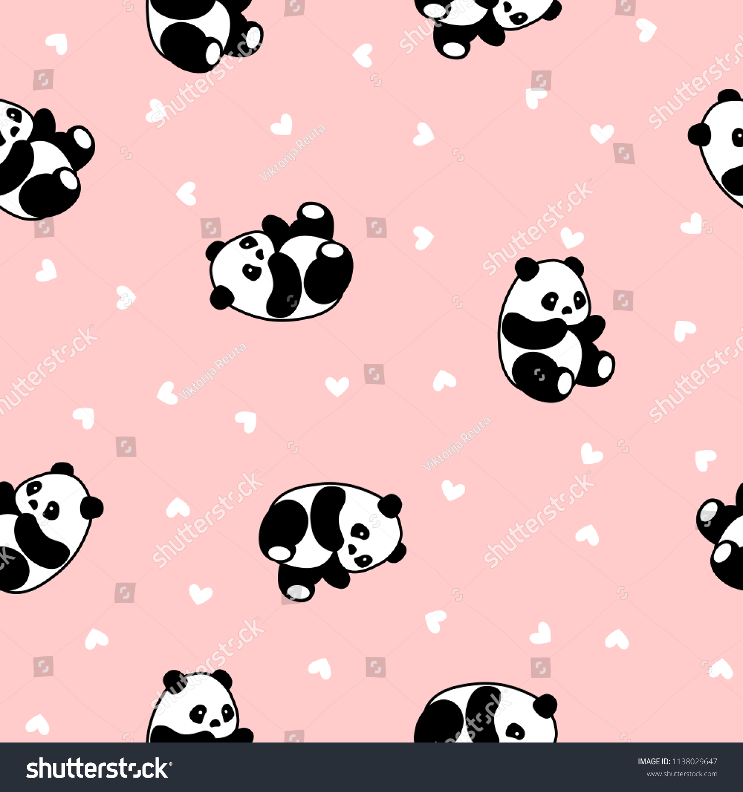 SVG of Cute Panda Seamless Pattern, Animal Background with hearts for Kids svg