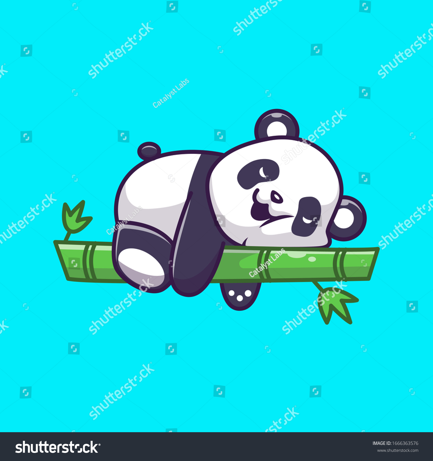 SVG of Cute Panda Sleeping Bamboo Vector Icon Illustration. Panda Mascot Cartoon Character. Animal Icon Concept White Isolated. Flat Cartoon Style Suitable for Web Landing Page, Banner, Flyer, Sticker, Card svg