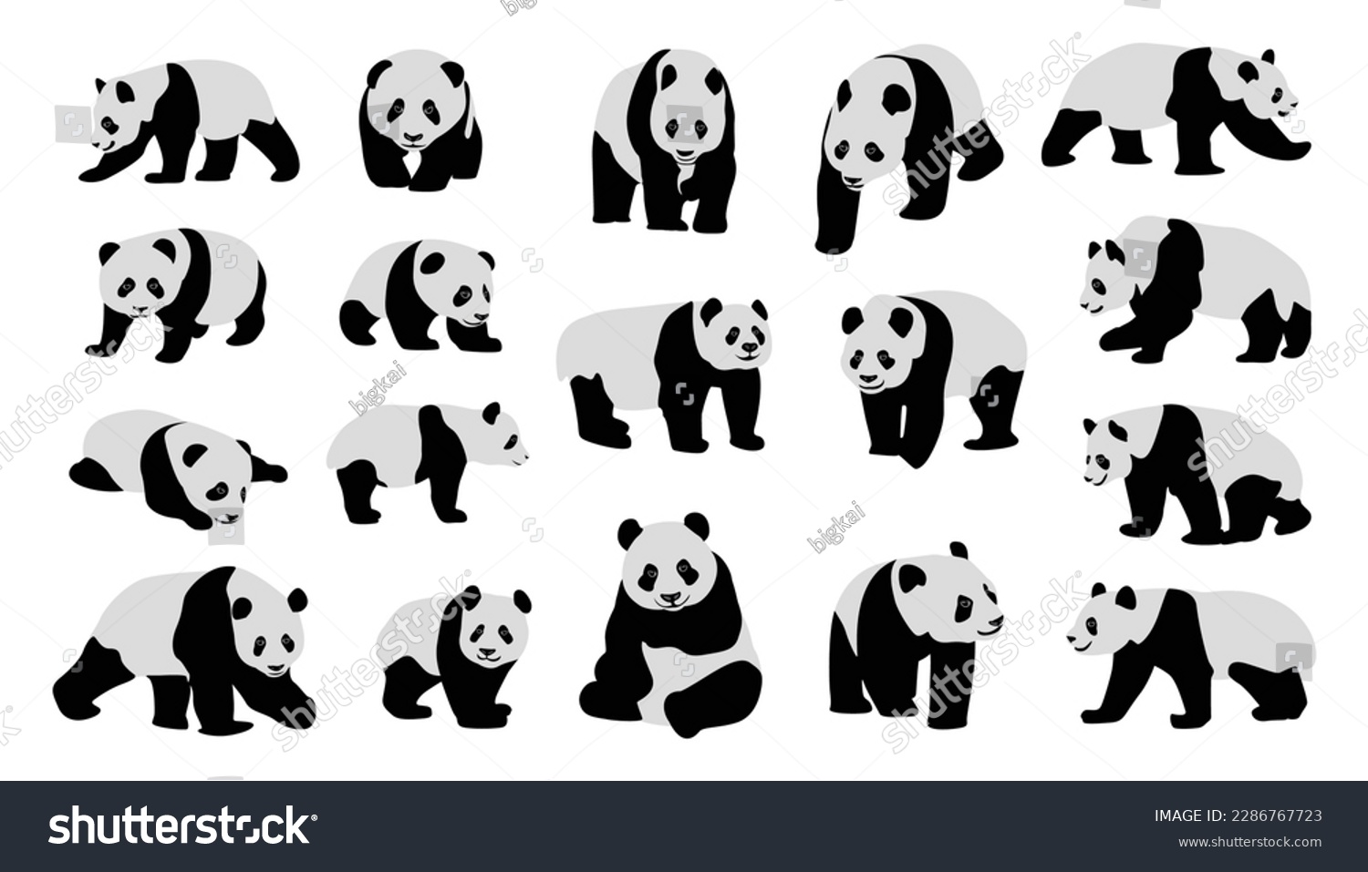 SVG of cute panda Vector illustration isolated on colorful Set of cute big pandas in different poses. flat vector illustration design svg