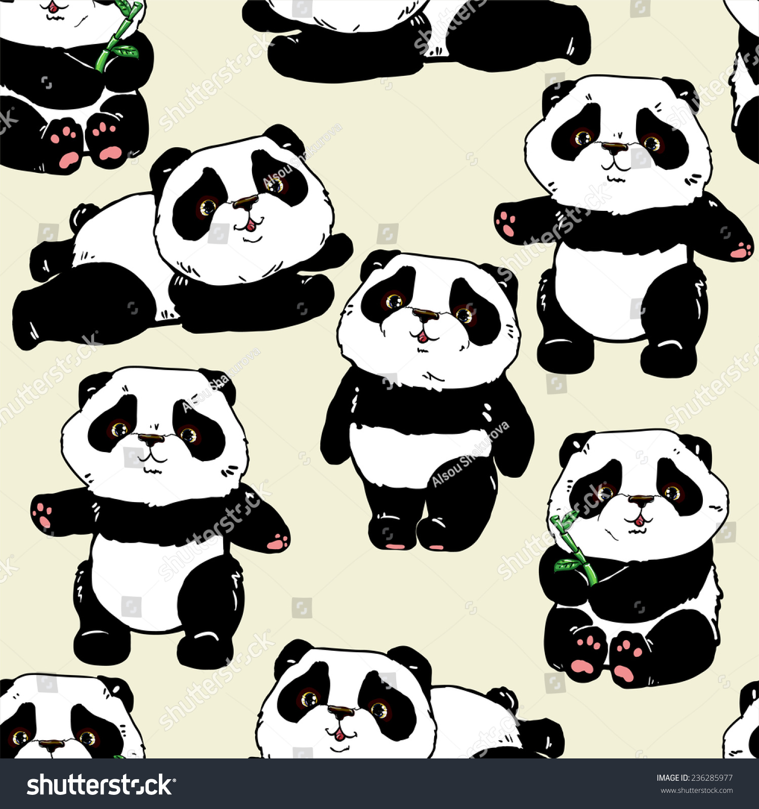 Cute Panda Vector. Panda Baby Seamless - 236285977 : Shutterstock