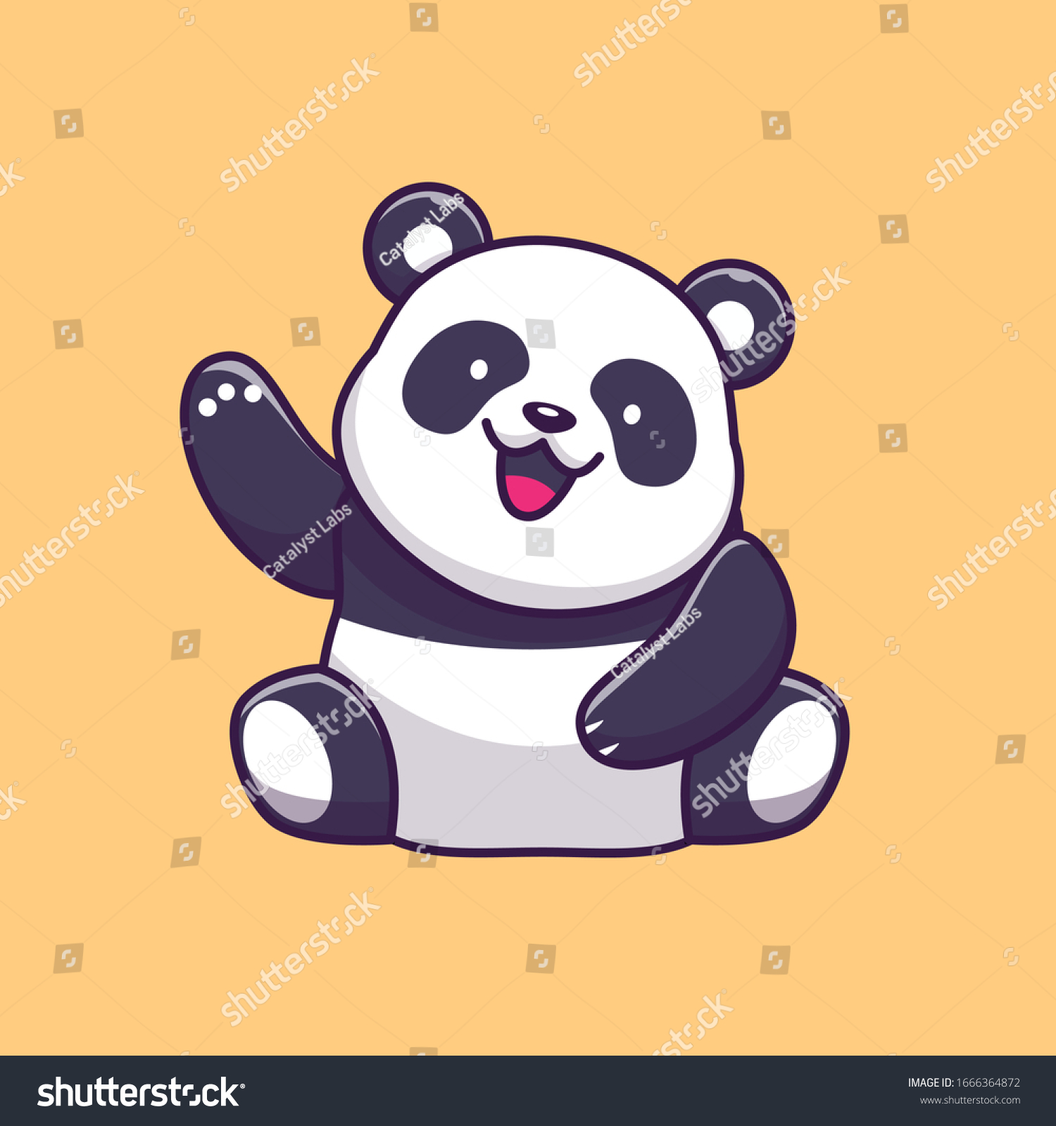 SVG of Cute Panda Waving Hand Vector Icon Illustration. Panda Mascot Cartoon Character. Animal Icon Concept White Isolated. Flat Cartoon Style Suitable for Web Landing Page, Banner, Flyer, Sticker, Card svg