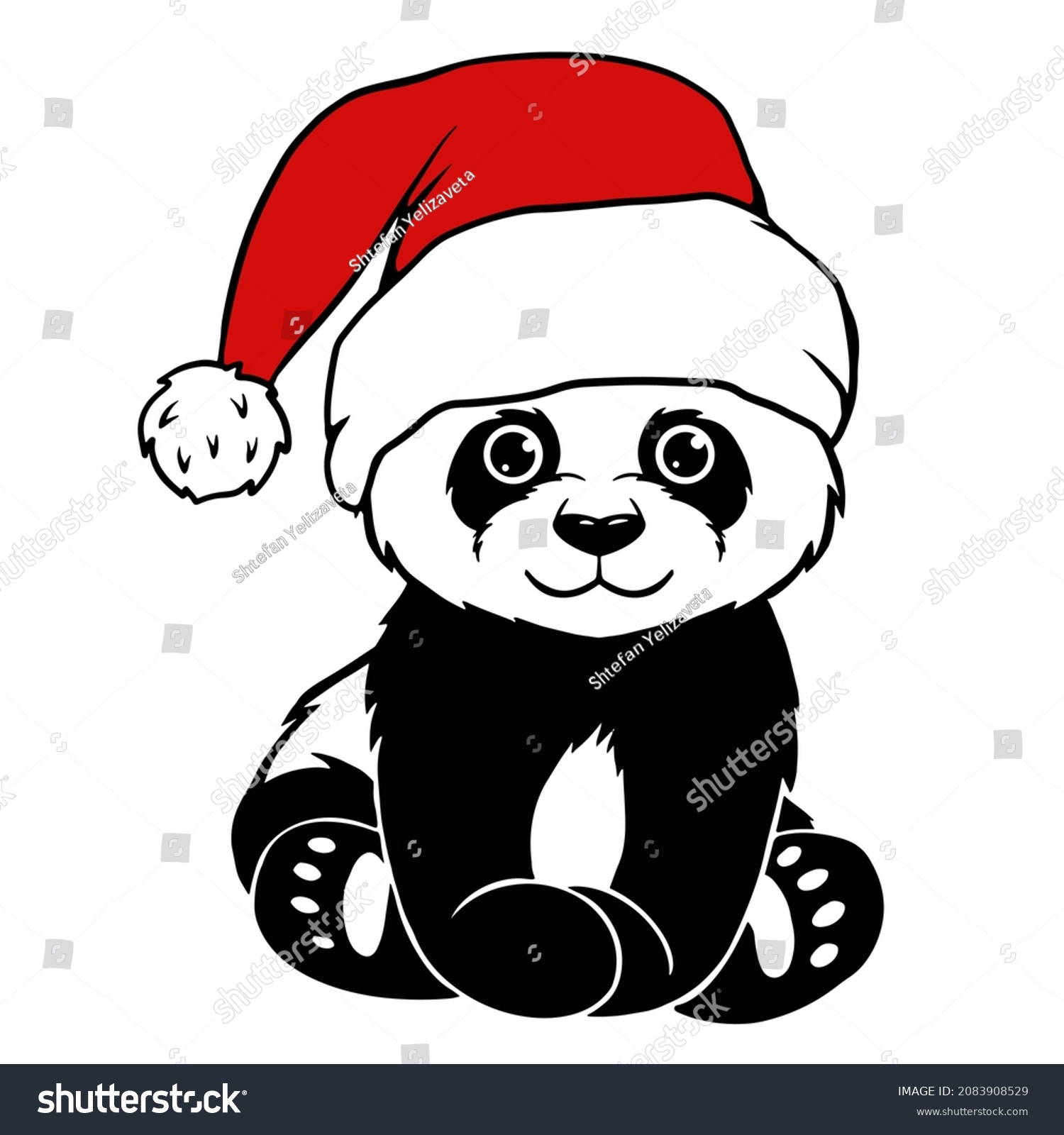 SVG of Cute panda wearing santa claus hat. Little christmas panda sitting. Clipart vector illustration svg