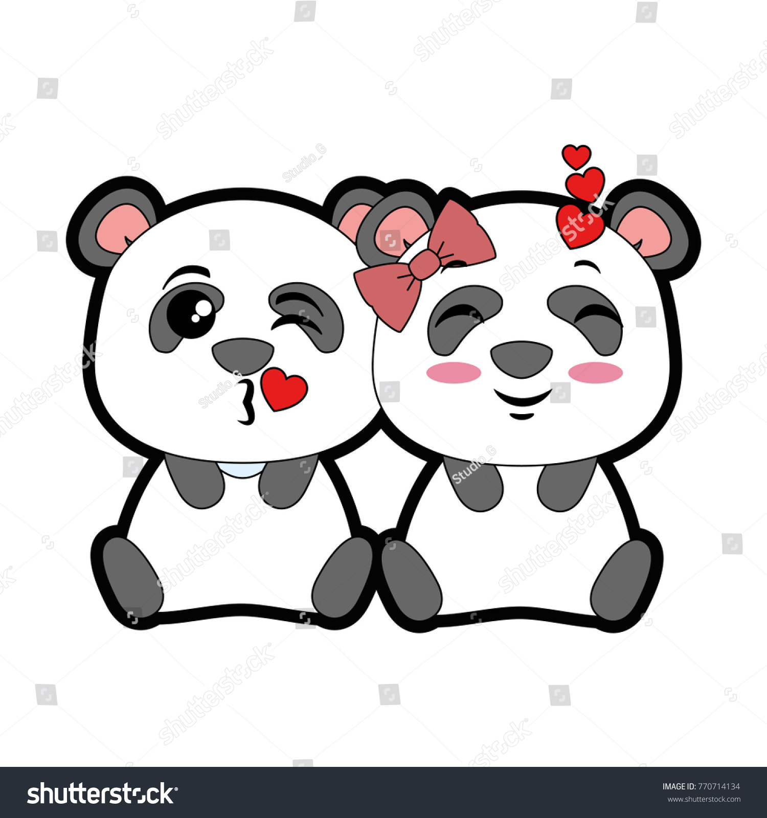 Cute Pandas Lovely Emojis Kawaii เวกเตอร์สต็อก ปลอดค่าลิขสิทธิ์ 770714134