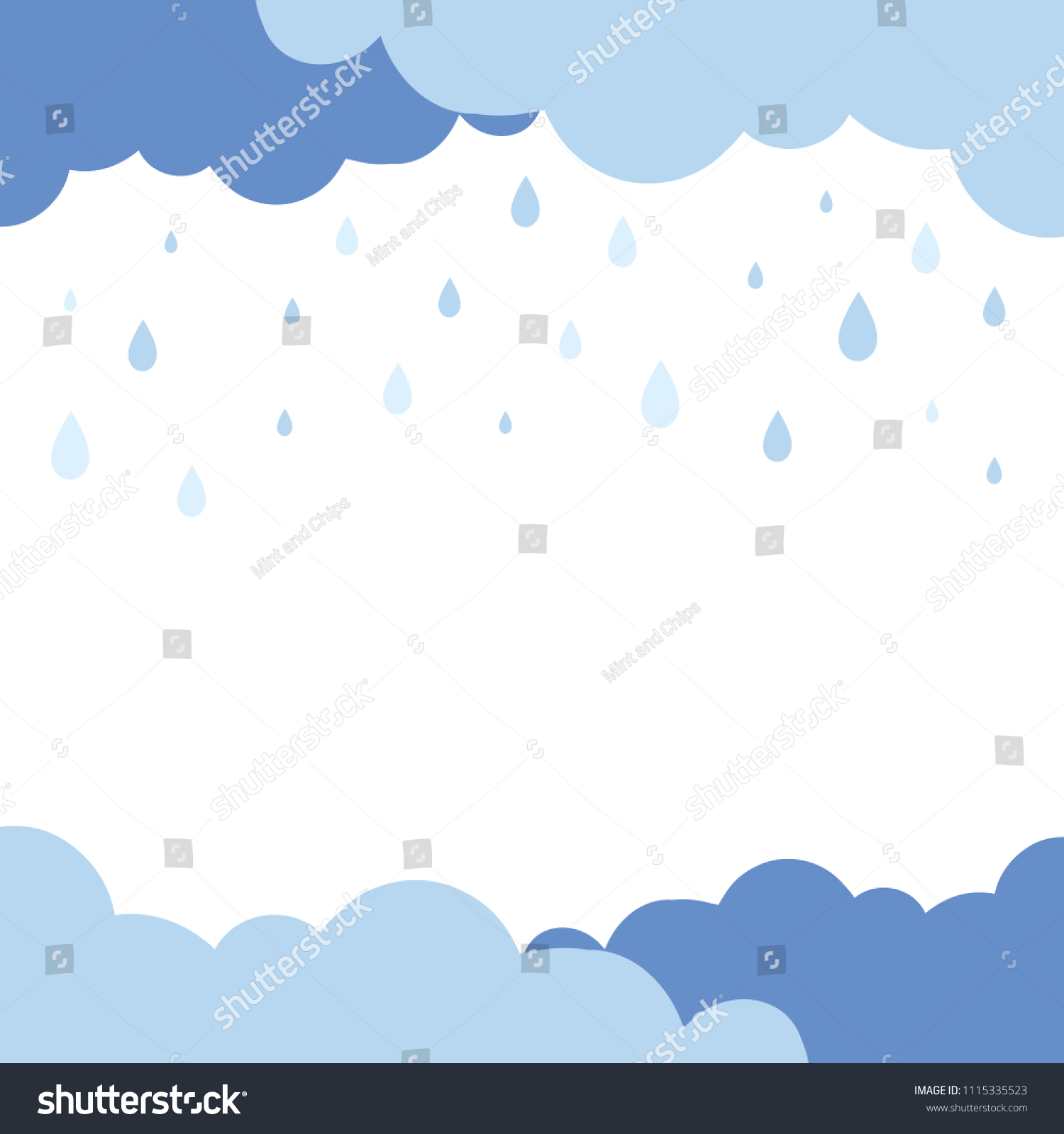かわいいパステル青の曇りと雨の降る背景 ベクターイラスト のベクター画像素材 ロイヤリティフリー