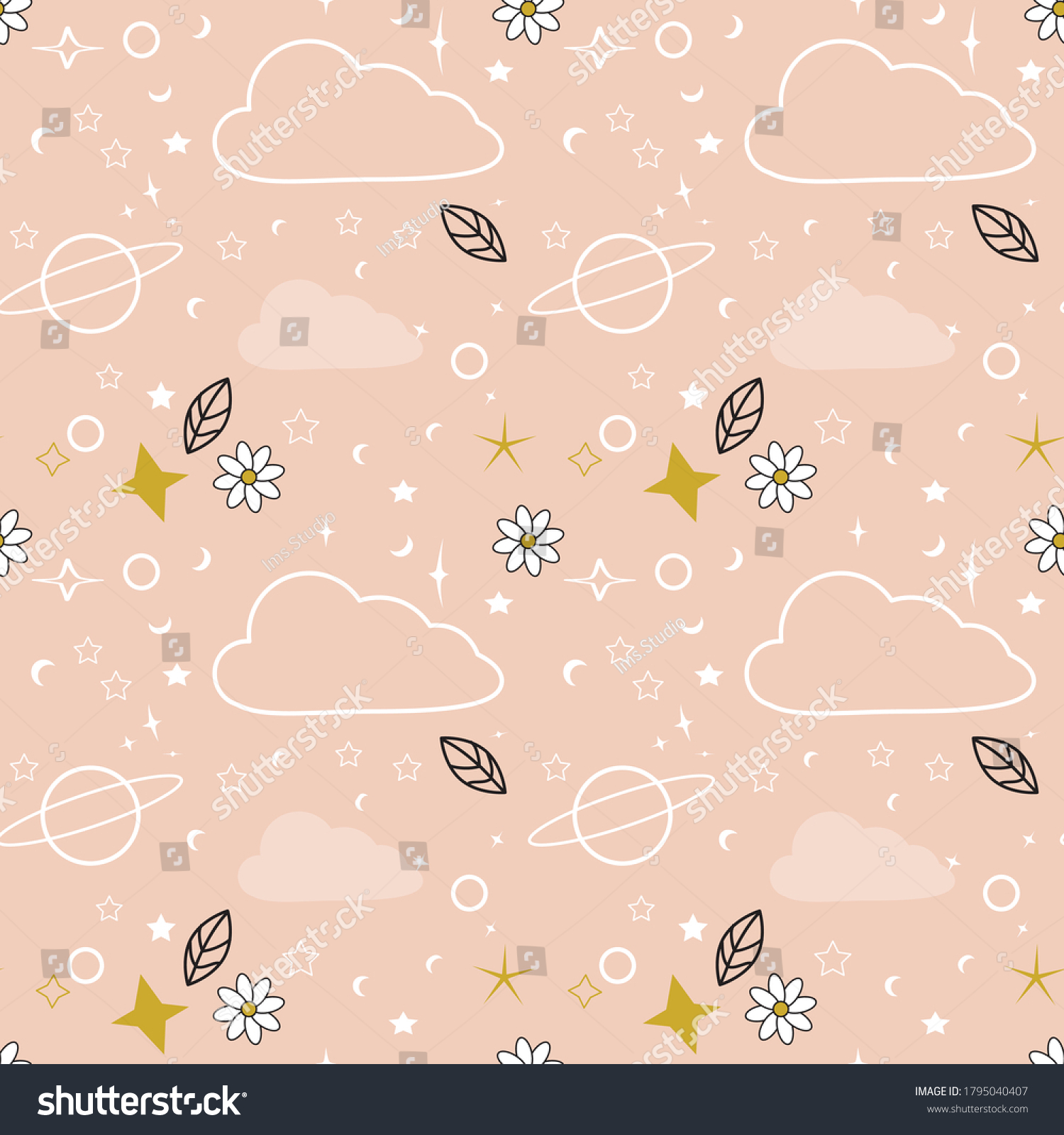 Cute Pastel Celestial Aesthetic Seamless Pattern 库存矢量图(免版税)1795040407 ...