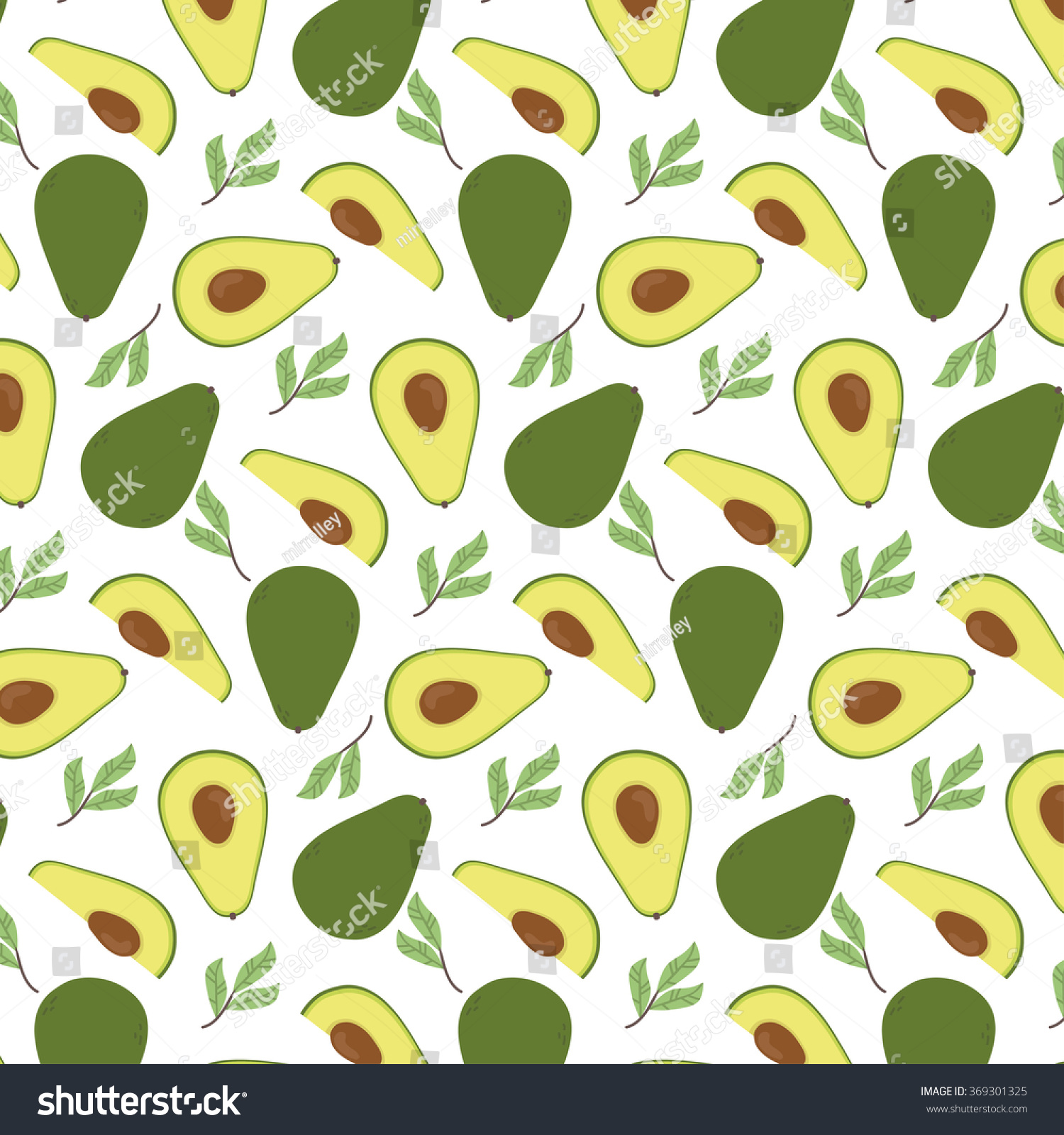 Cute Pattern Cartoon Avocado Avocado Slices Stock Vector 369301325 ...