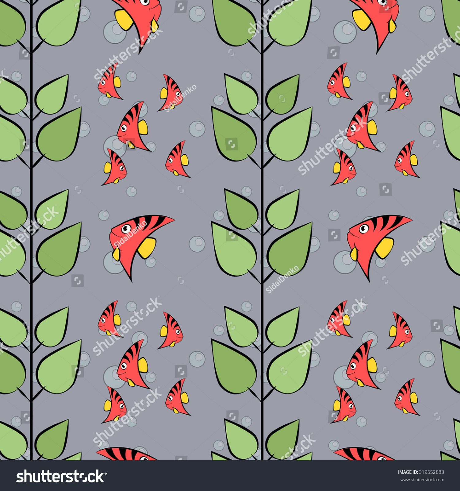 Cute Pattern With Fish And Bubbles And Seaweed Wallpaper Background Cute Pattern With Fish And Bubbles And Seaweed Wallpaper Background
