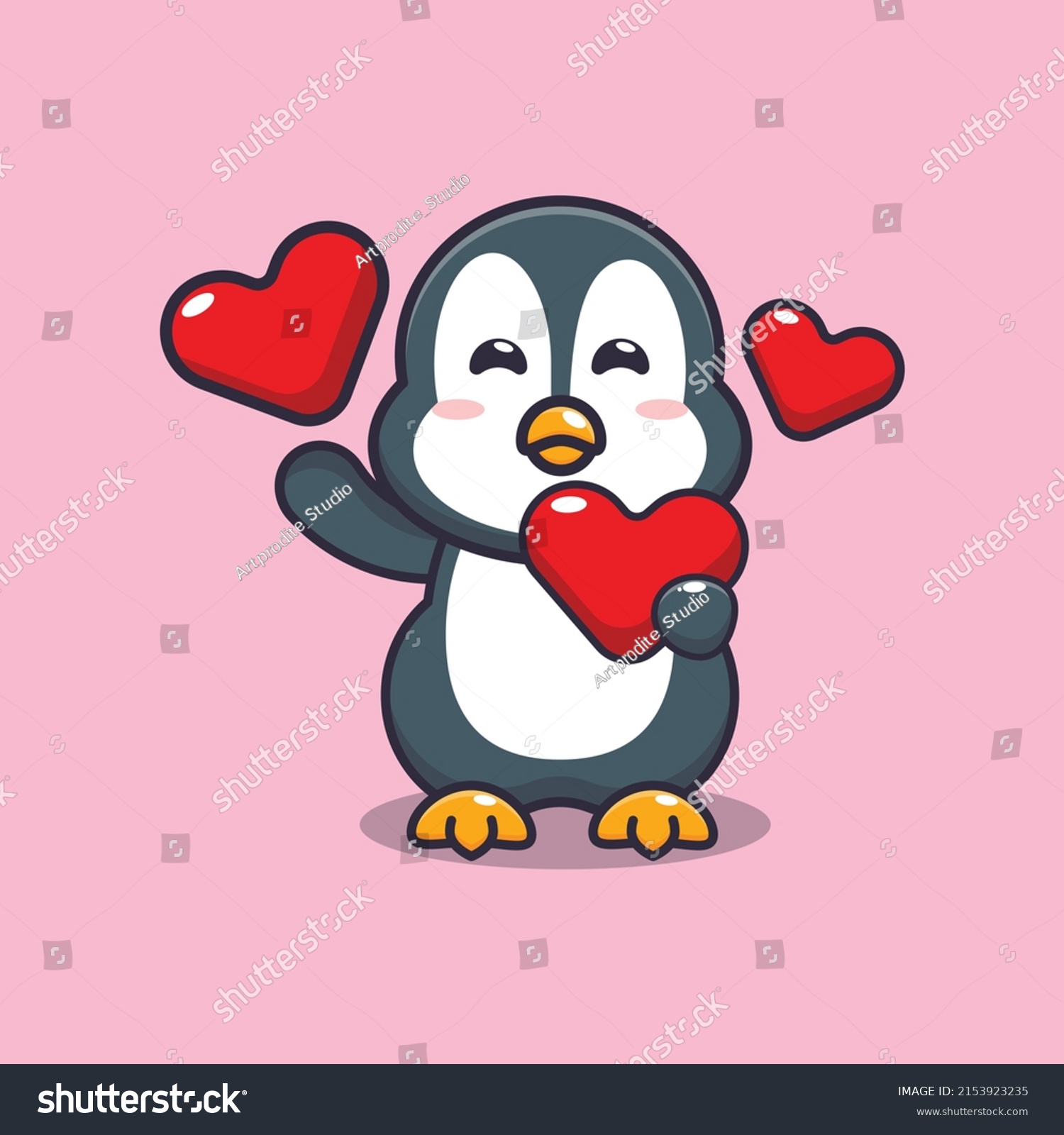 Cute Penguin Cartoon Character Holding Love Stock Vector (Royalty Free ...