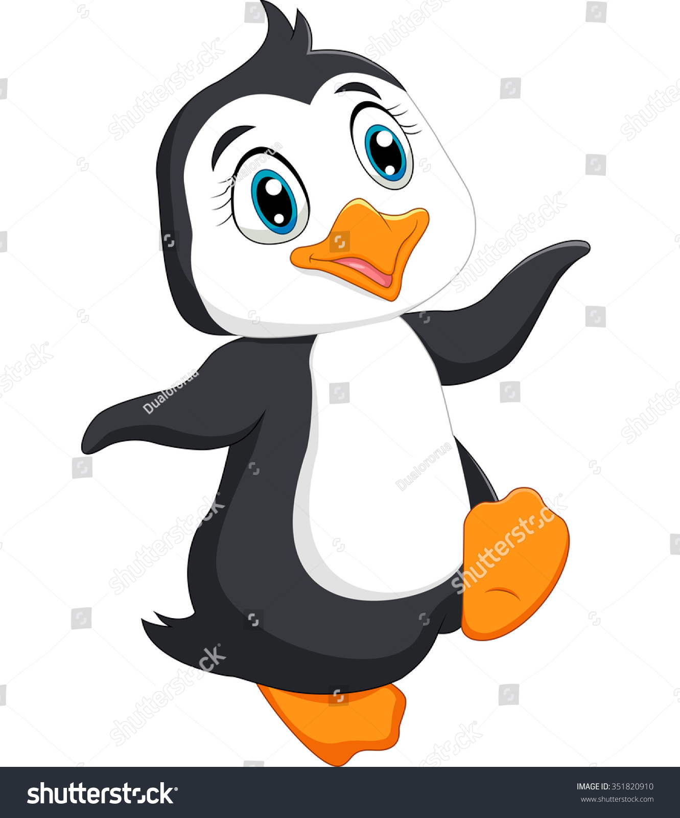 Cute Penguin Cartoon Waving Stock Vector Illustration 351820910 ...
